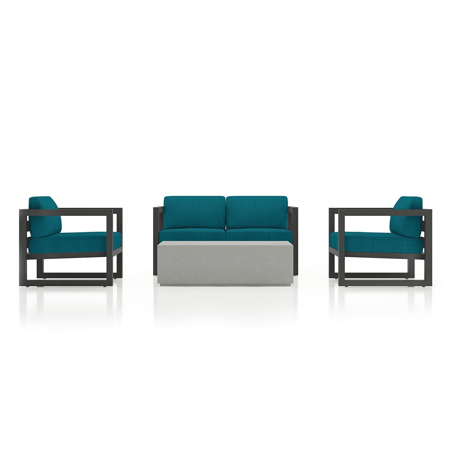 Misty Cove 4 Piece Seating Set in Slate w/Loveseat & Spectrum Peacock Cushions by Lakeview - Complete Set - White Background thumbnail