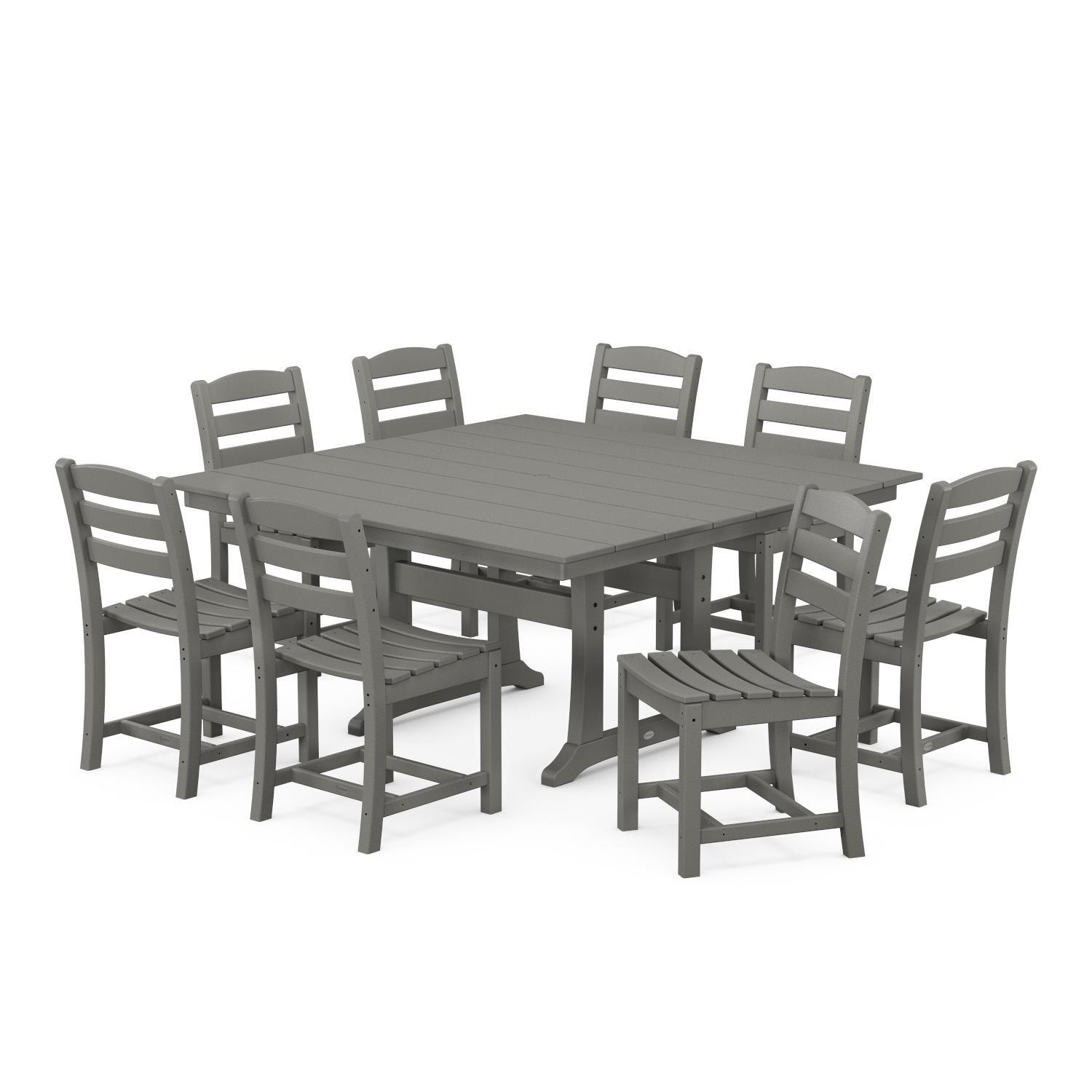 POLYWOOD La Casa Cafe 9 Piece Farmhouse Trestle Dining Set - Slate Grey