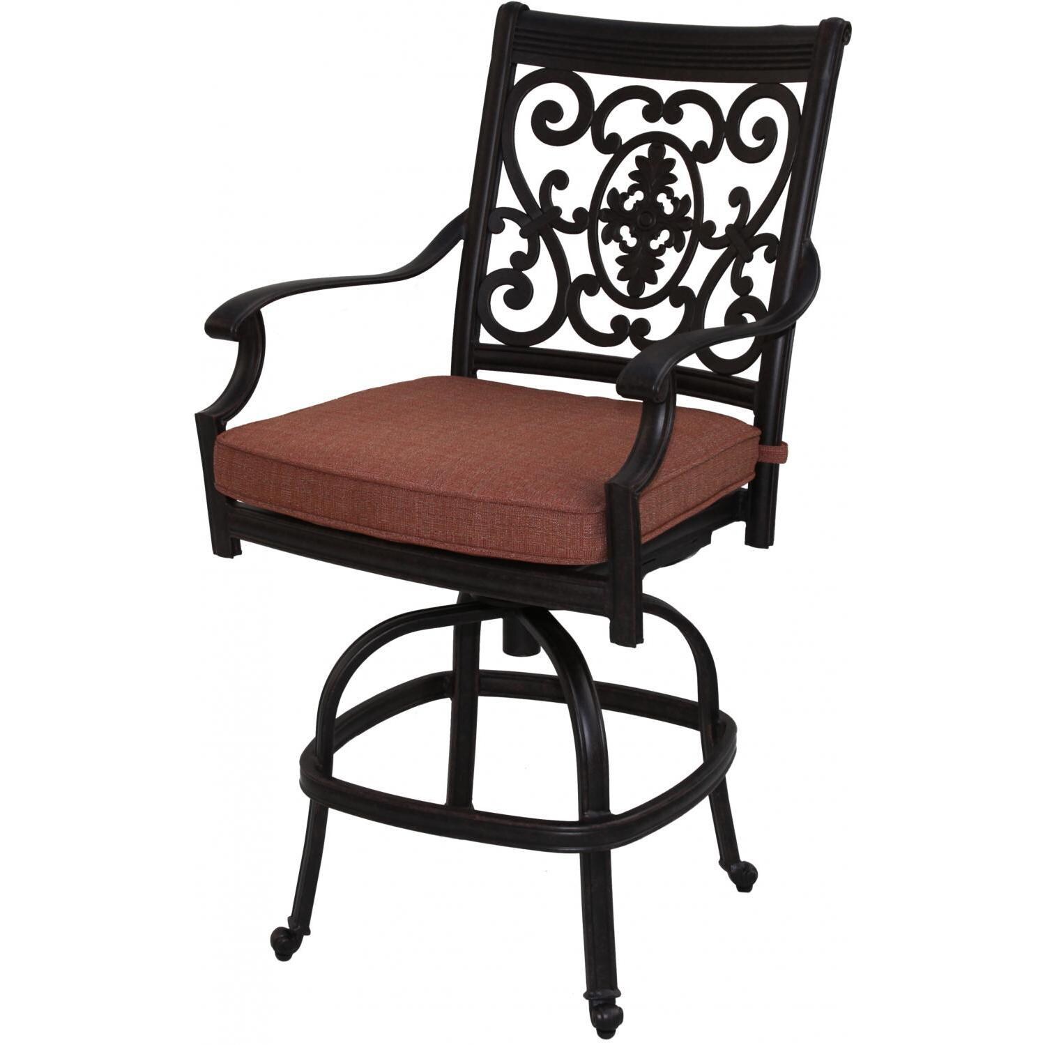 St. Cruz Cast Aluminum Patio Counter Height Bar Stool W/ Spicy Chili Cushion By Darlee thumbnail