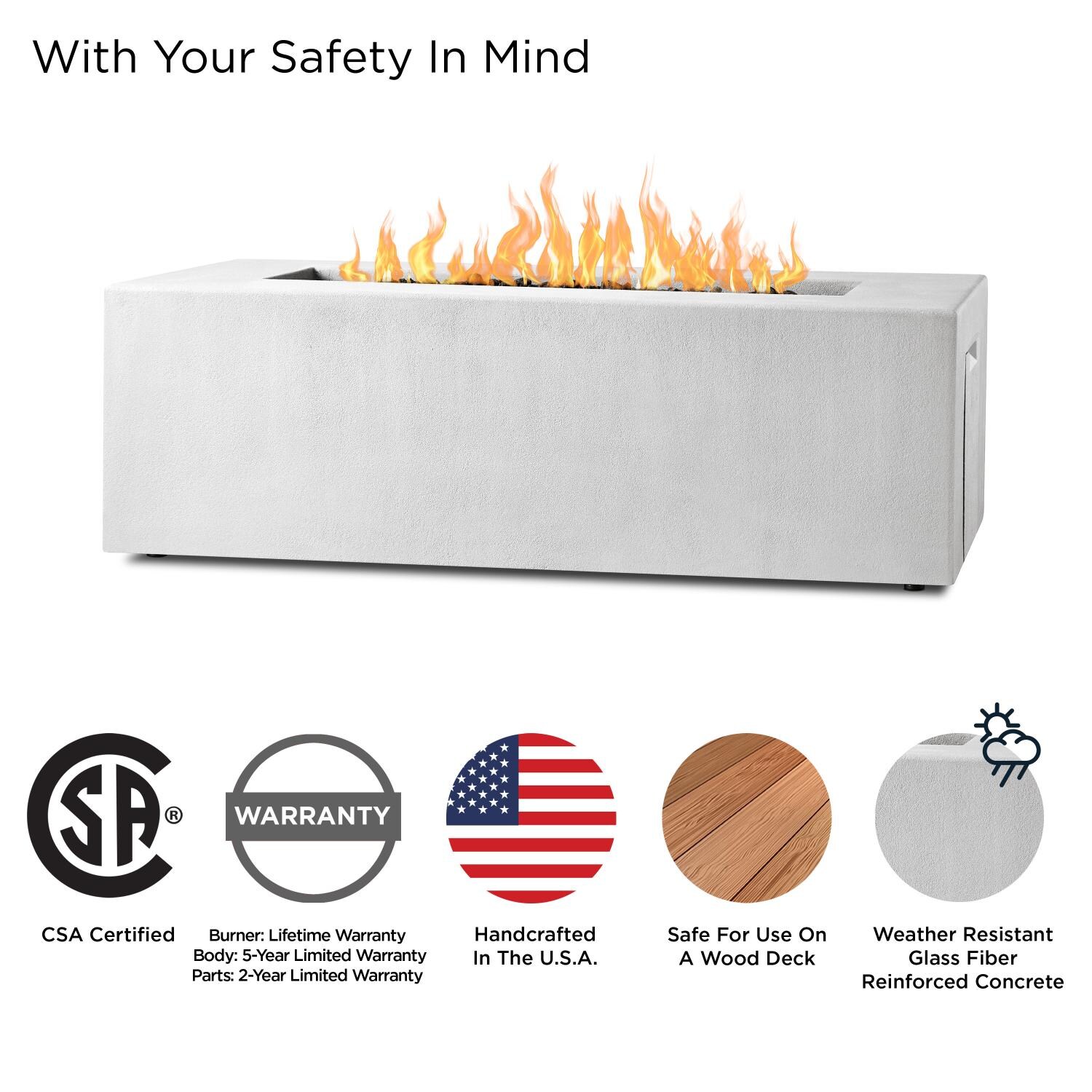 Olliewood 60-in Rectangular Concrete Natural Gas Fire Pit Table in Chalk by BBQGuys Signature - Safety - Detail thumbnail