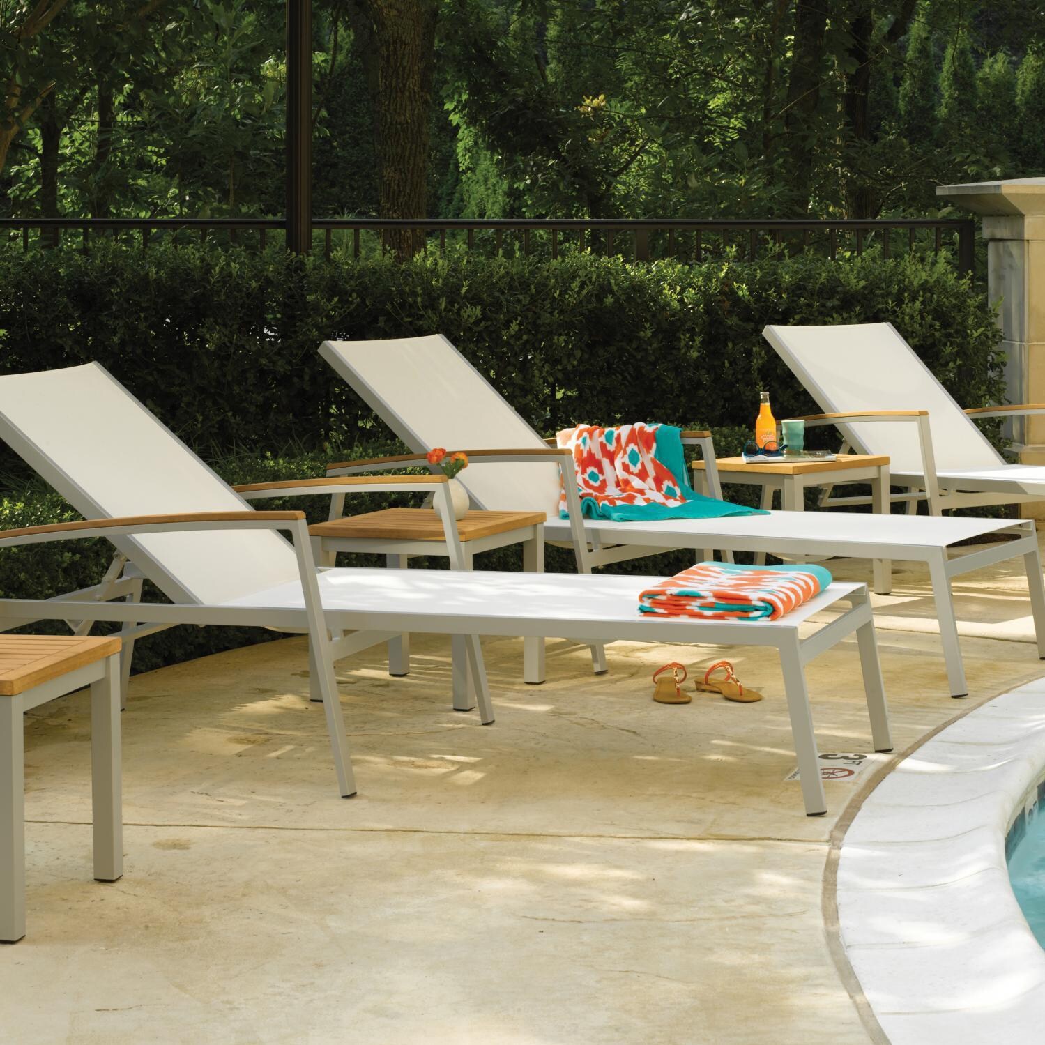 Travira Aluminum Patio Chaise Lounge W/ Natural Sling & Natural Tekwood Armcaps By Oxford Garden - By the Pool thumbnail