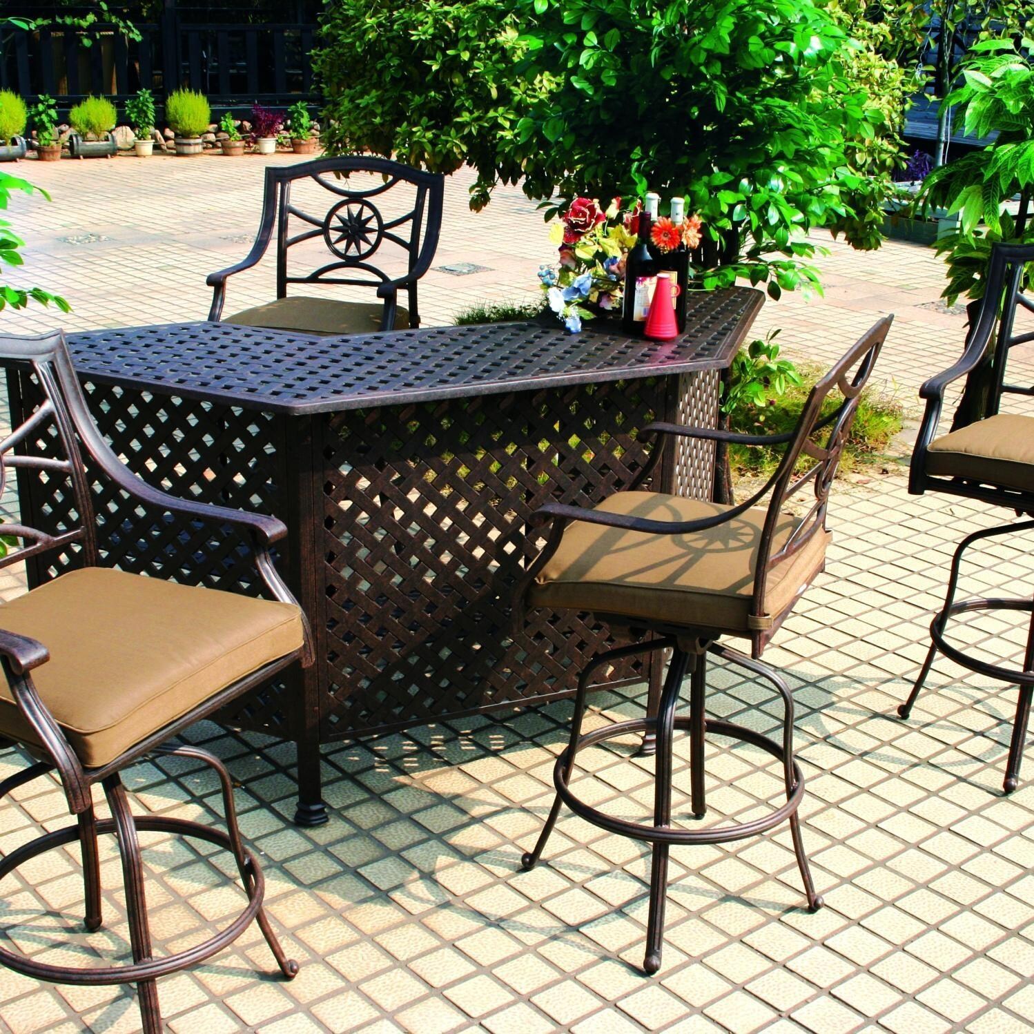 Ten Star 5 Pc Cast Aluminum Bar Set w/ 82 X 30 Inch Series 30 Party Bar in Antique Bronze/Sesame by Darlee