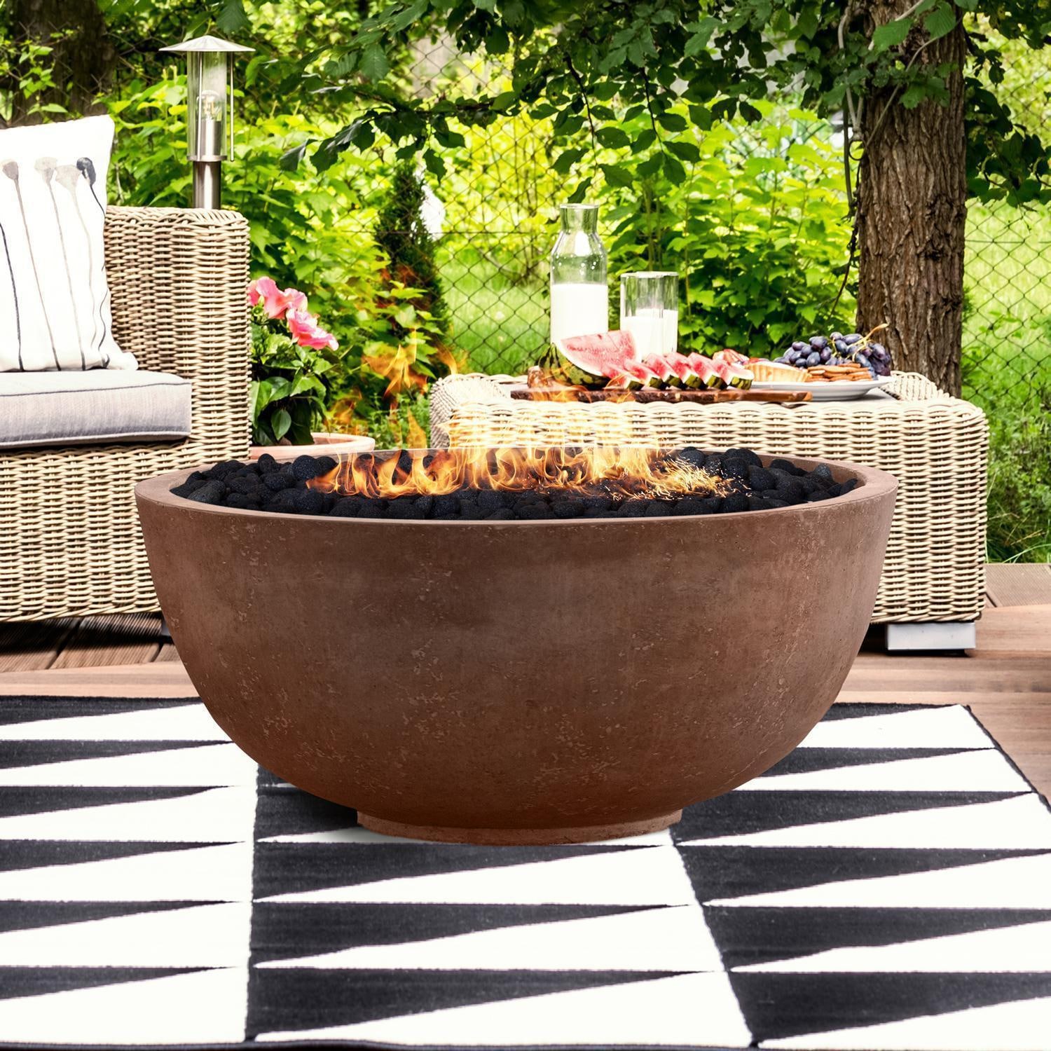 Moderno 1 39-in Round Glass Fiber Reinforced Concrete Propane Fire Bowl in Cafe by Prism Hardscapes - Lifestyle thumbnail