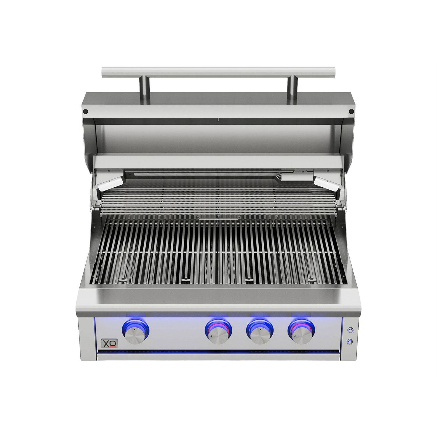 XO Appliance XOGRILL32XLT2L Performance XLT2 32-in 3 Burner Built-In Propane Grill - Lid Up - White Background thumbnail