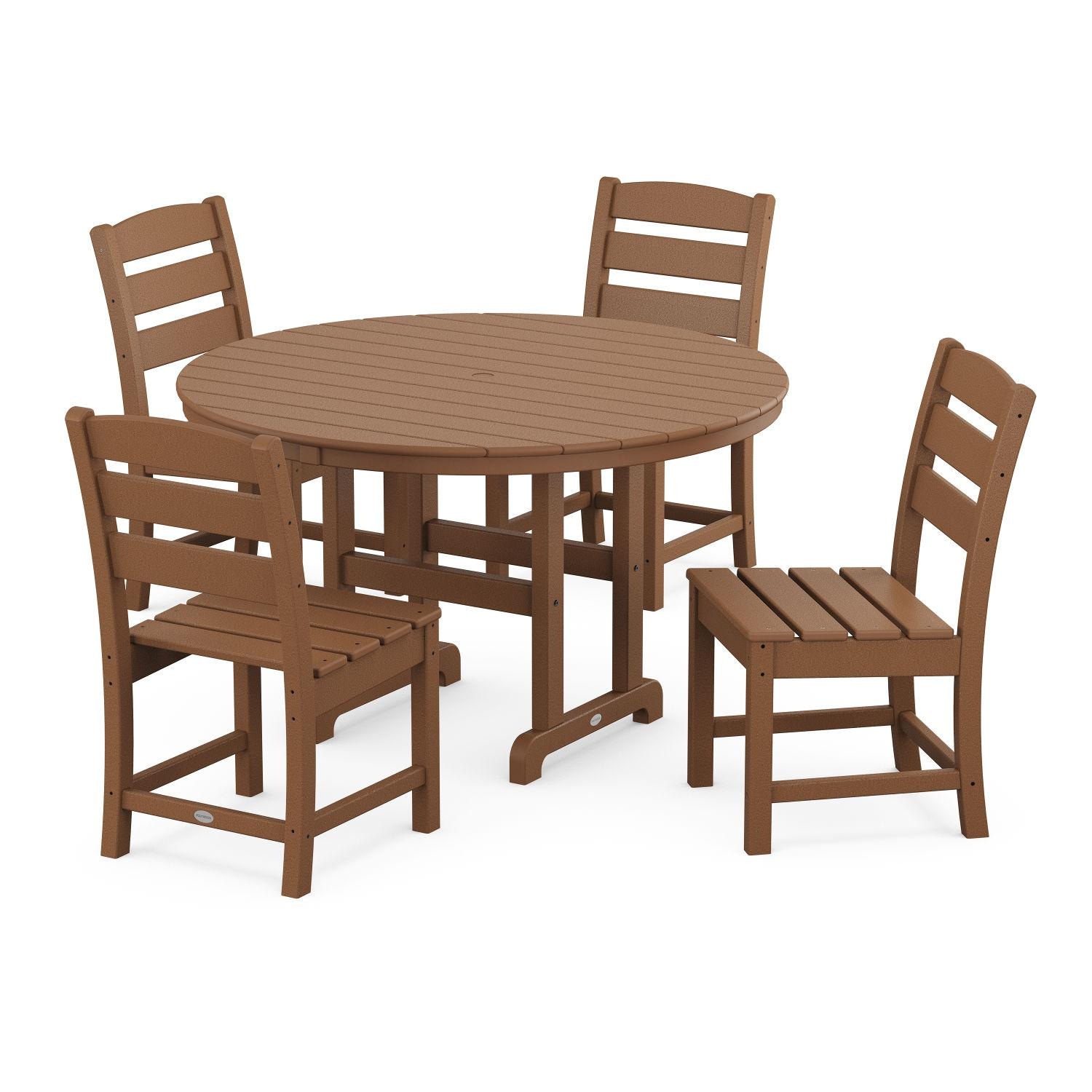 POLYWOOD Lakeside 5-Piece Round Side Chair Dining Set - Teak