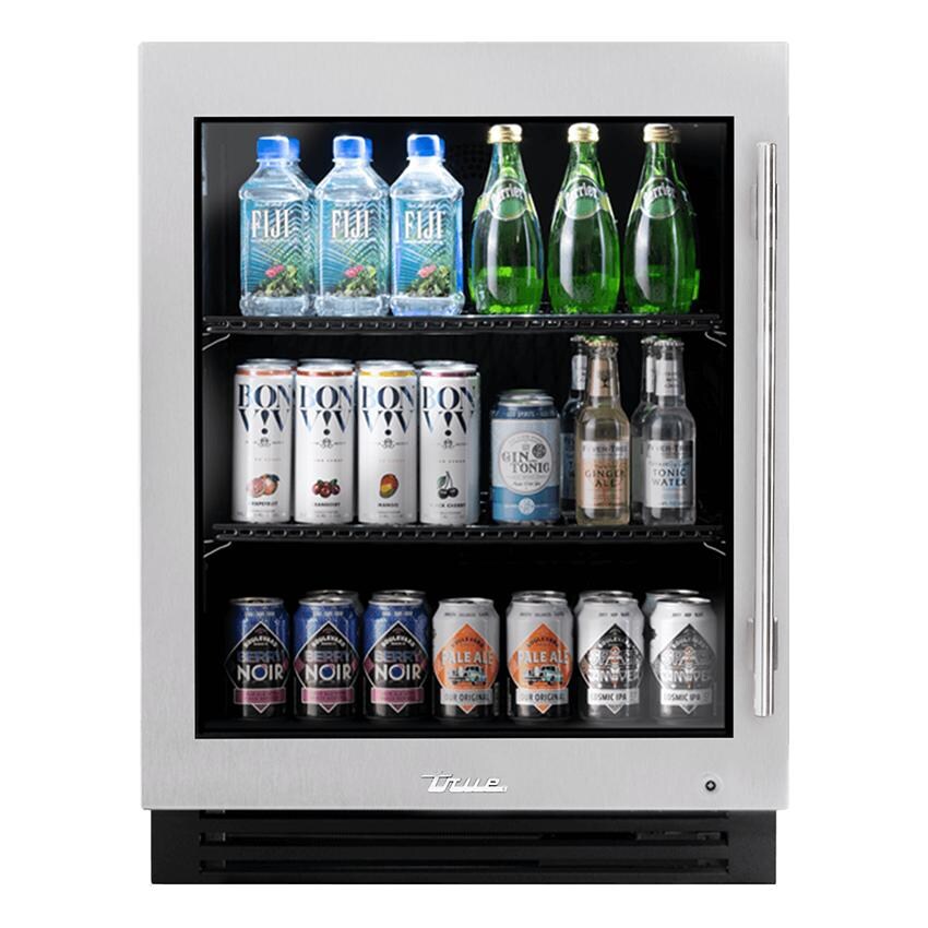 True ADA Height 24 Inch 5 Cu. Ft. Left Hinge Glass Door Undercounter Outdoor Refrigerator - Stainless Steel - TURADA-24-LG-A~S