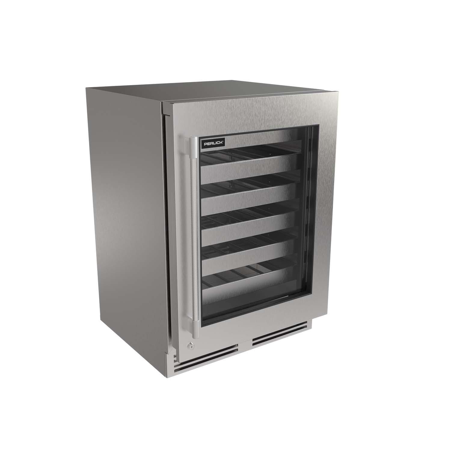 Perlick G5 Luxe 24-in 5 Cu. Ft. Stainless Steel Glass Door Wine Reserve w/ Door Lock & Two Tone Handle - Left Hinge