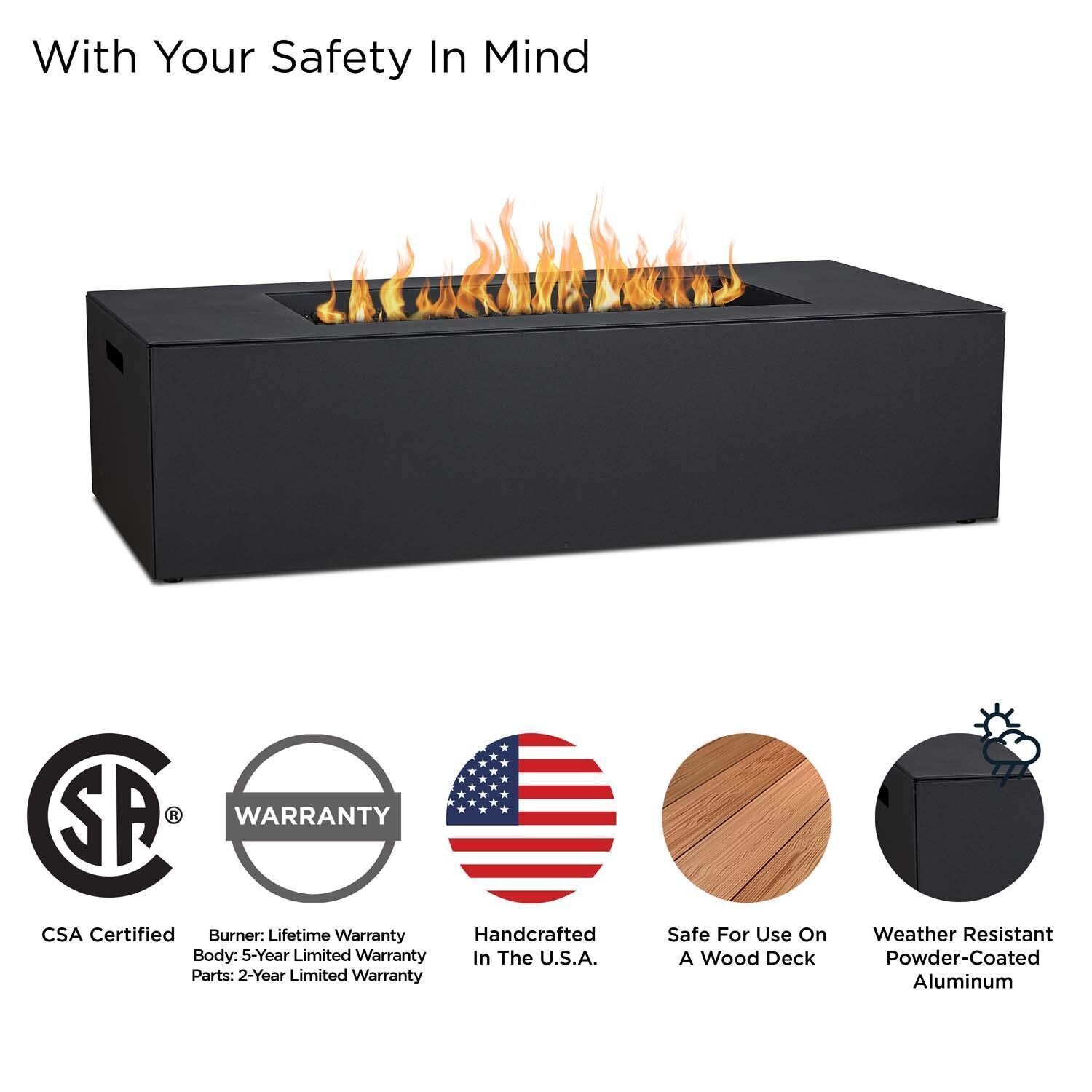 Covewood 58 Inch Rectangular Aluminum Propane Fire Pit Table w/ Hidden Propane Tank in Charcoal by BBQGuys Signature - Safety - Detail thumbnail