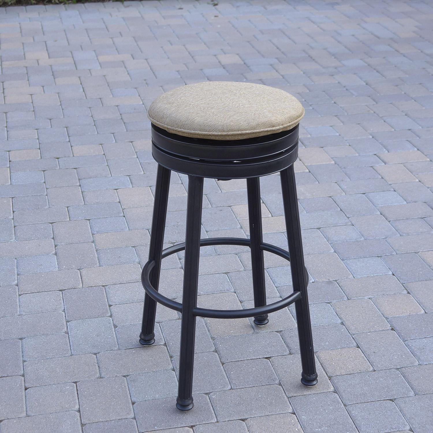 Darlee Classic 5 Pc Cast Aluminum Patio Party Bar Set w/ Backless Swivel Bar Stools & Beige Canvas Cushions - Stool - Lifestyle thumbnail