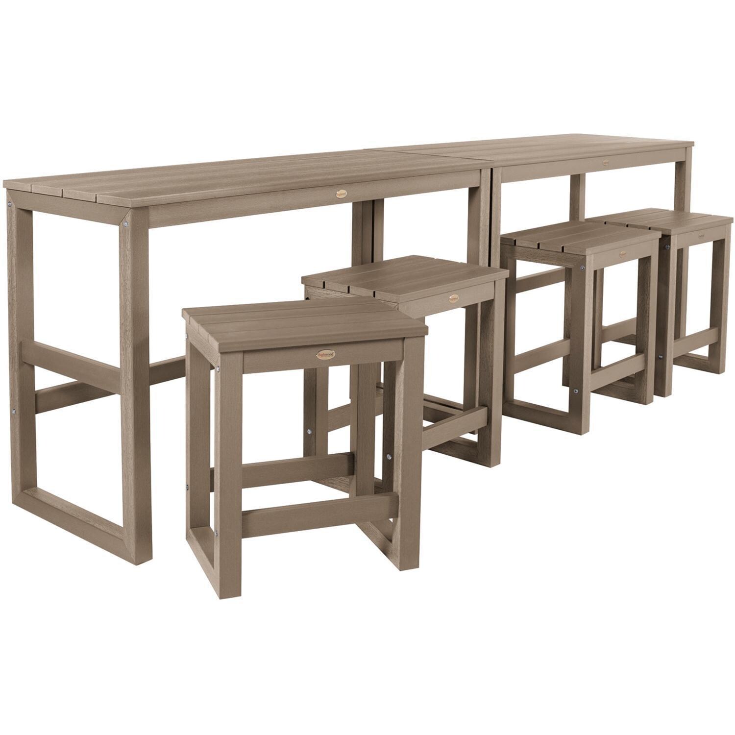 Lakeview Audubon 6 Pc Recycled Plastic Counter Height Balcony Dining Bar Set in Woodland Brown - Set - Long - White Background thumbnail