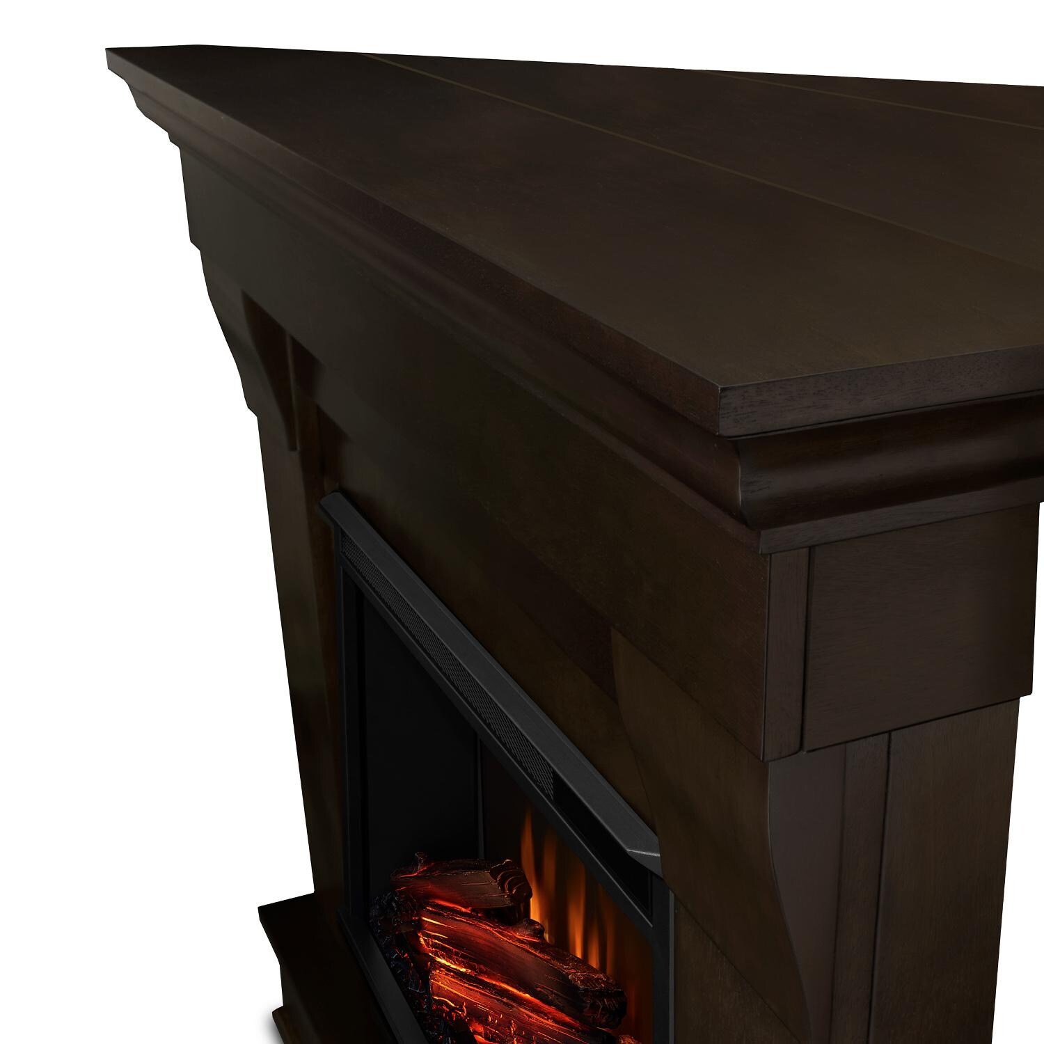 Real Flame - 5950E-DW - Chateau 40-Inch Corner Electric Fireplace With Mantel - Dark Walnut - Corner Detail thumbnail