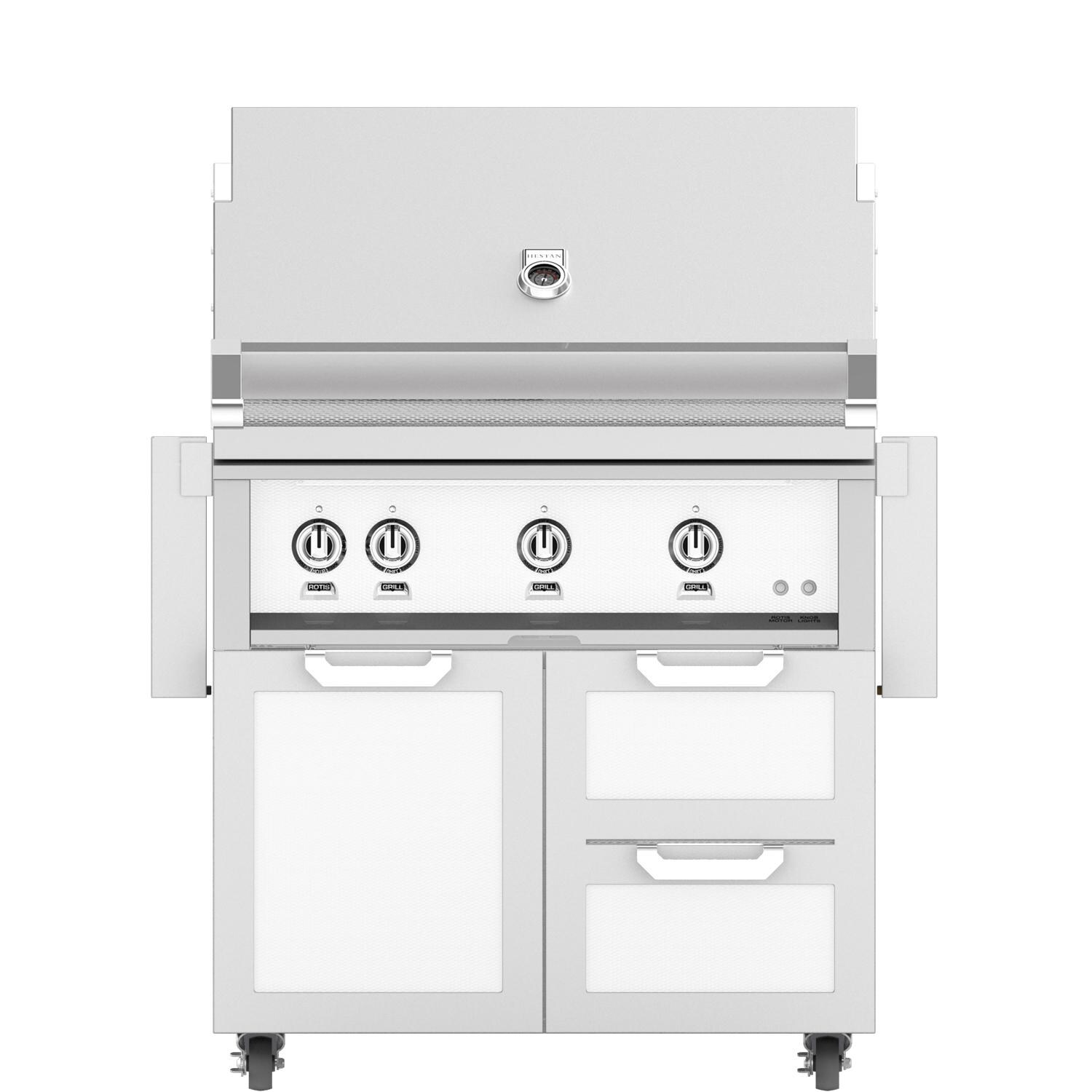 Hestan 36-Inch Freestanding Natural Gas Grill W/ Rotisserie On Double Drawer & Door Tower Cart - Froth - GABR36-NG-WH thumbnail
