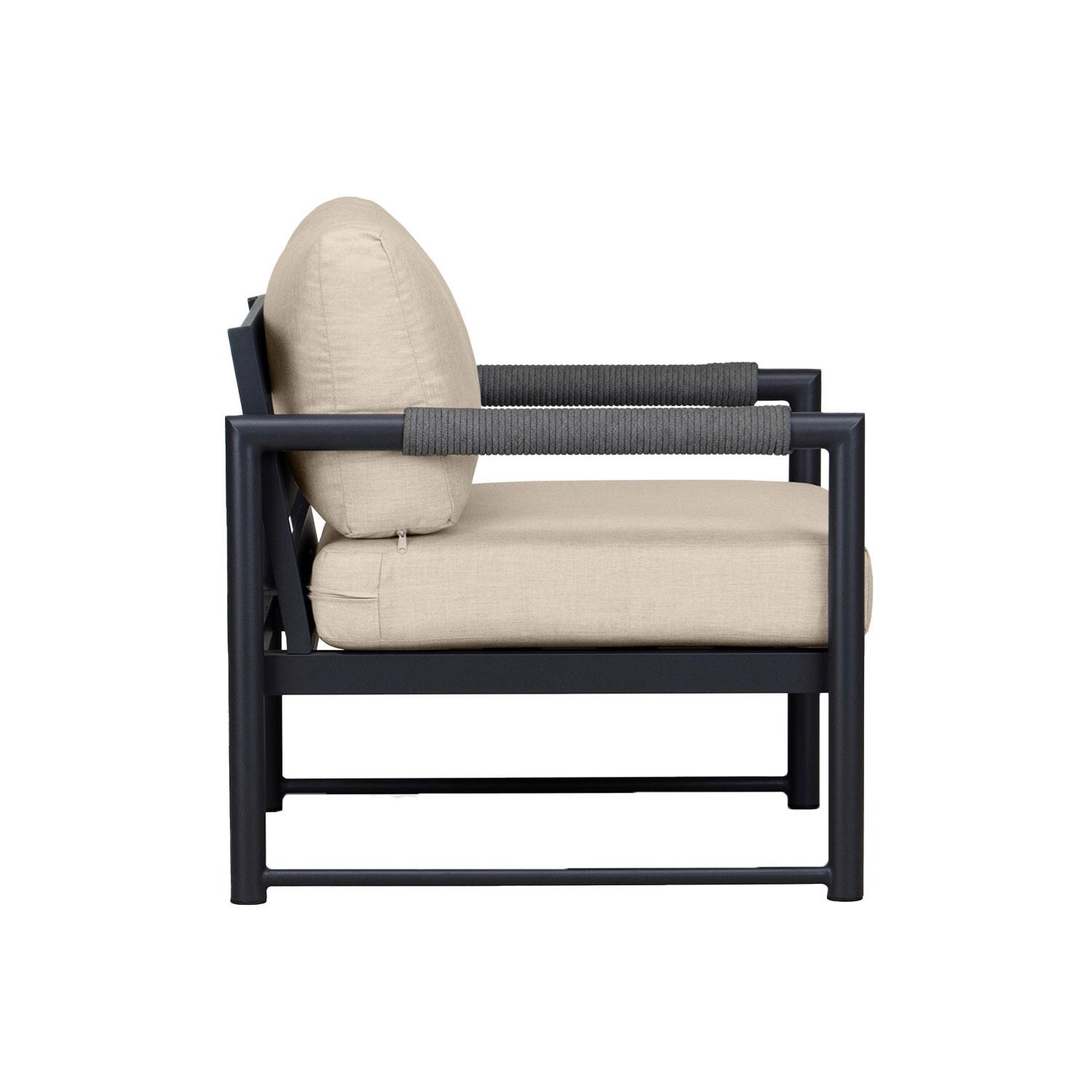Lakeview AVEBAY-BK-CO-CC-CF Avenue Bay Black/Carbon Canvas Flax Club Chair - Side View - White Background thumbnail