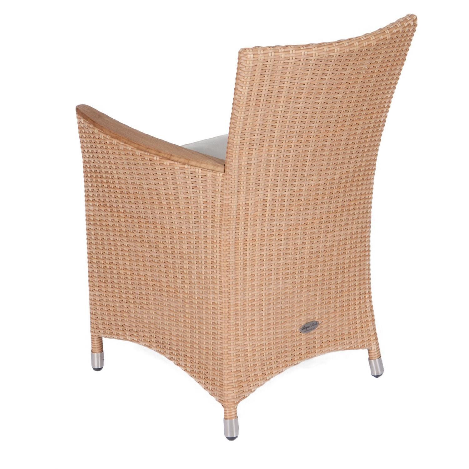 Royal Teak Collection Helena Wicker Patio Dining Chair - Honey Wicker / White Cushion - Back View thumbnail