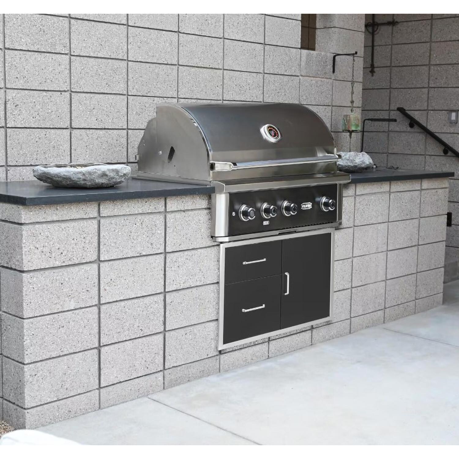 Wildfire WF-PRO36G-RH-NG 36 Inch Grill Outdoor Kitchen Package w/15 Inch Side Griddle & 24 Inch Outdoor Rated Refrigerator - Built In Outdoor Kitchen - Lifestyle thumbnail