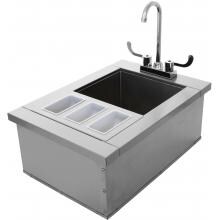 BBQGuys Kingston Series 15-Inch Outdoor Rated Drop In Bar Sink W/ Cold Water Faucet & Condiment Holders image