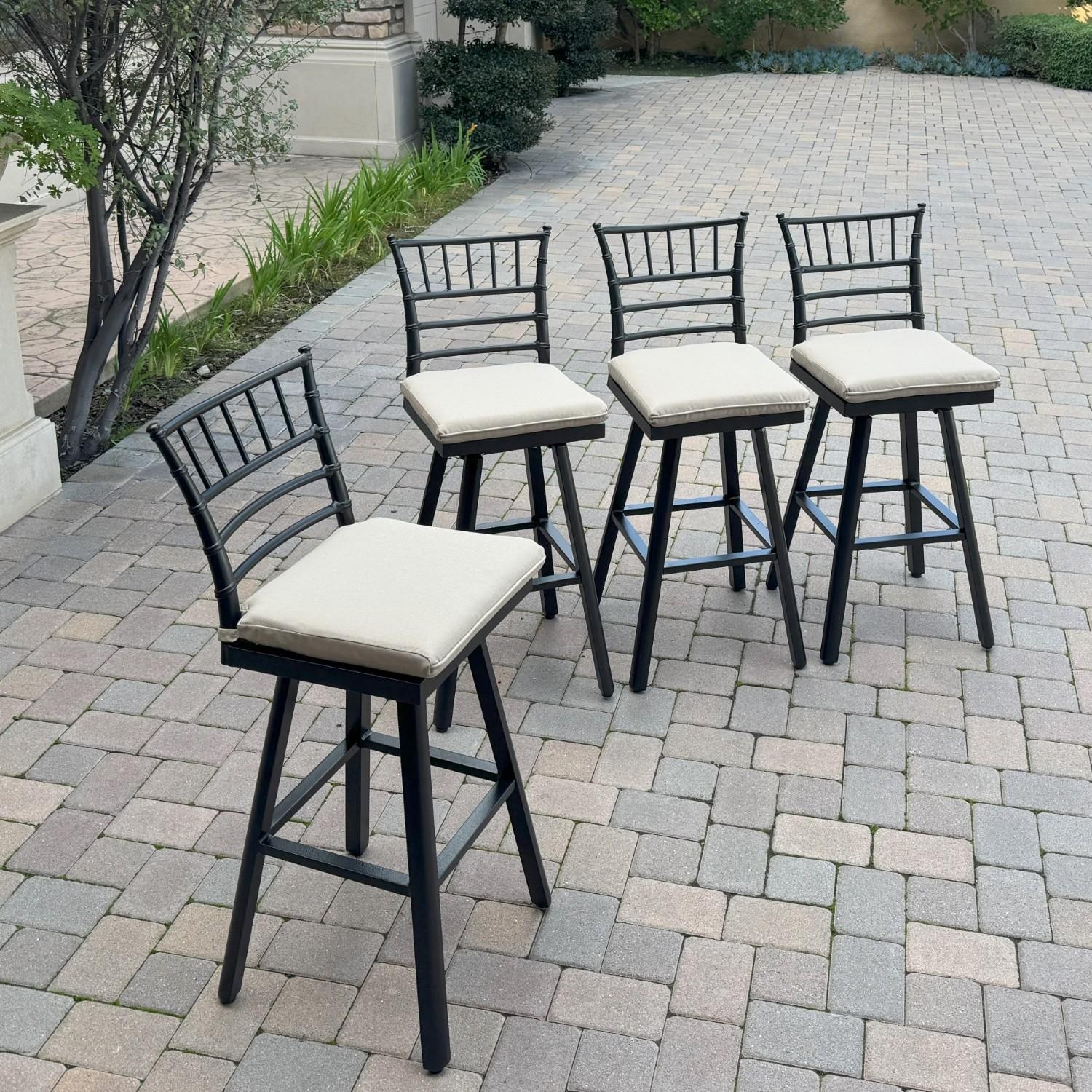 Bella Pc Aluminum Swivel Bar Height Bar Stool Set in Beige/Dark