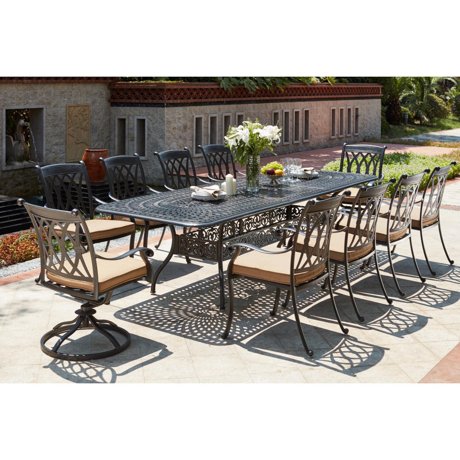 Darlee 201660-11PC-60LE Capri 11 Piece Cast Aluminum Patio Dining Set W/ 92 X 42 Inch Rectangular Extension Table - Lifestyle thumbnail