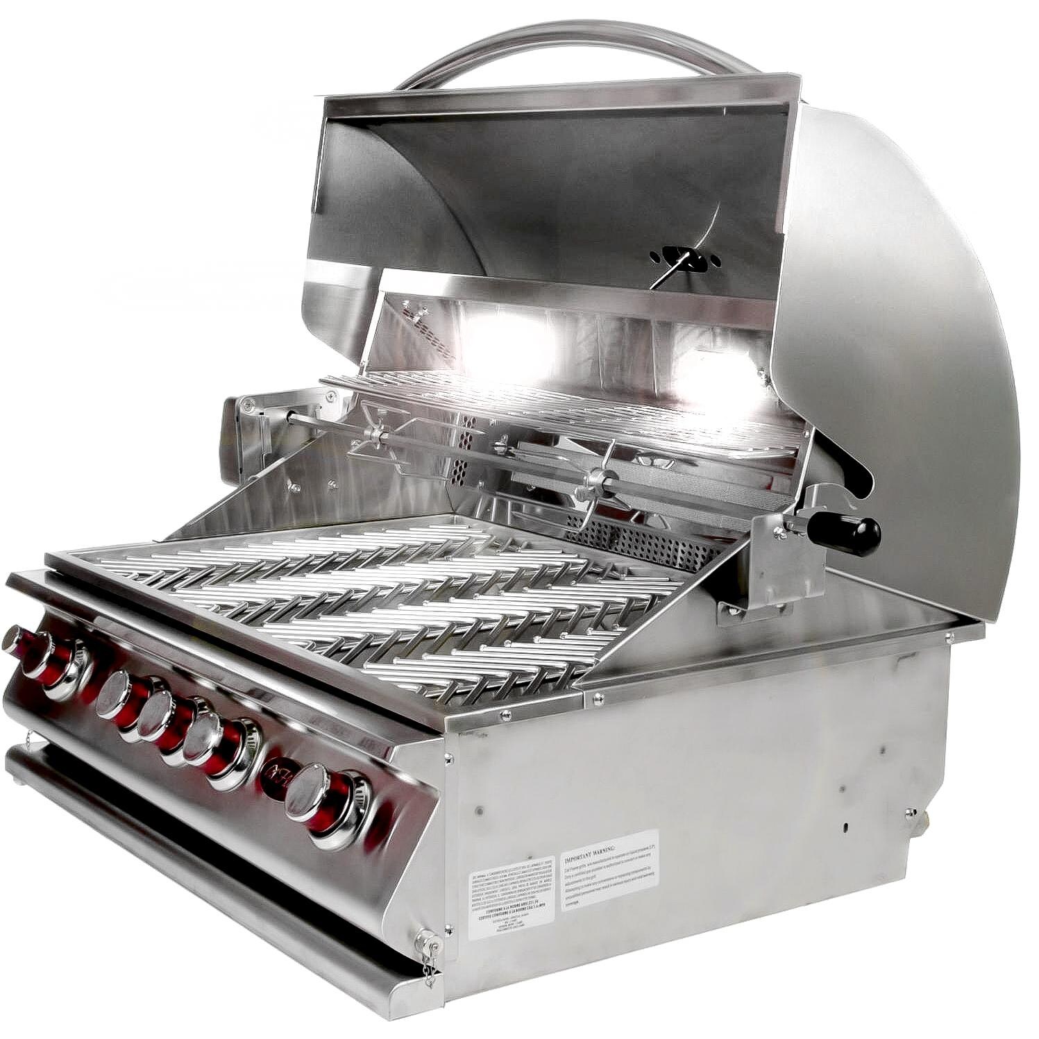 Cal Flame 5 Burner Convection Built In Gas Grill - Side View with Lights thumbnail