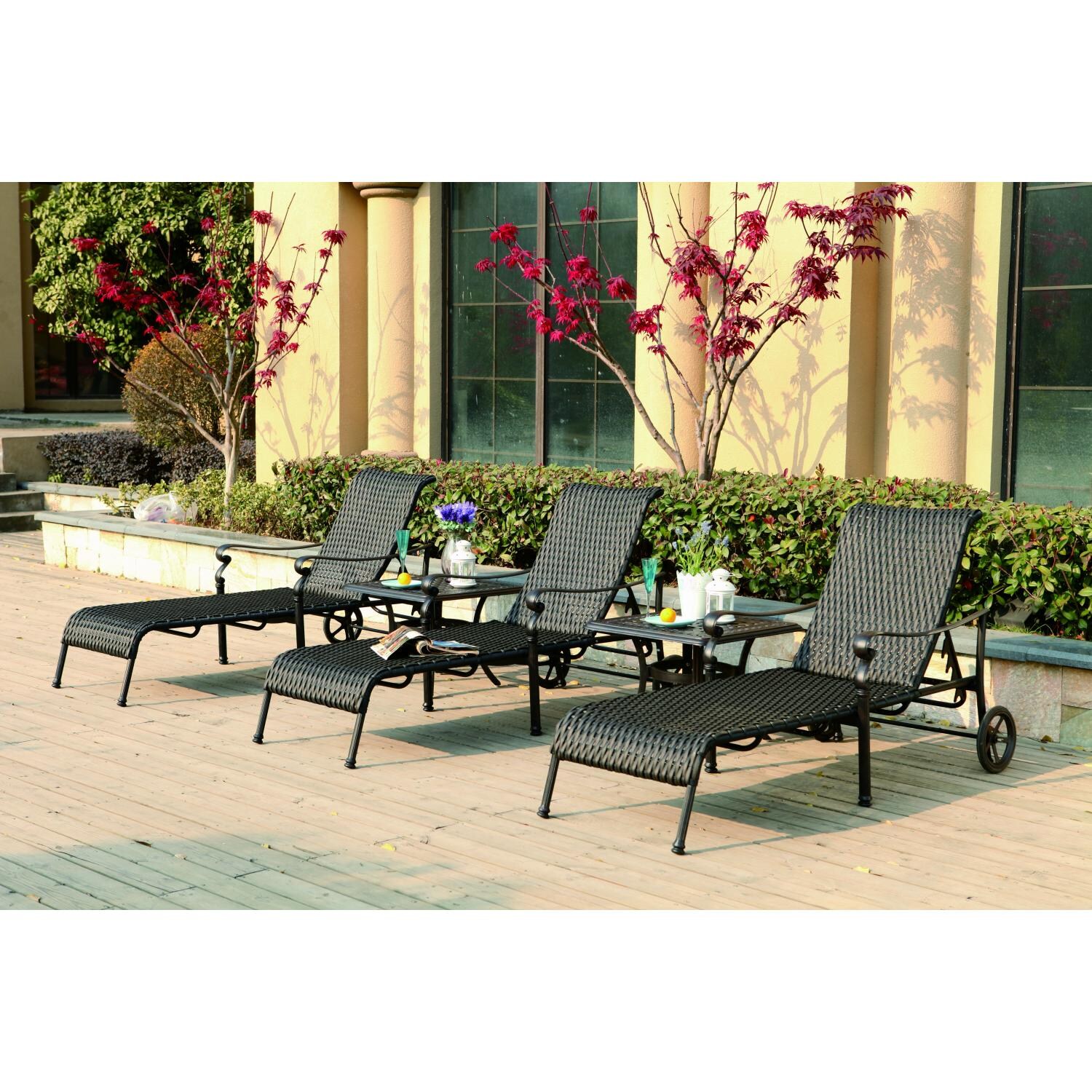 Darlee Victoria 3-Person Resin Wicker Patio Chaise Lounge Set