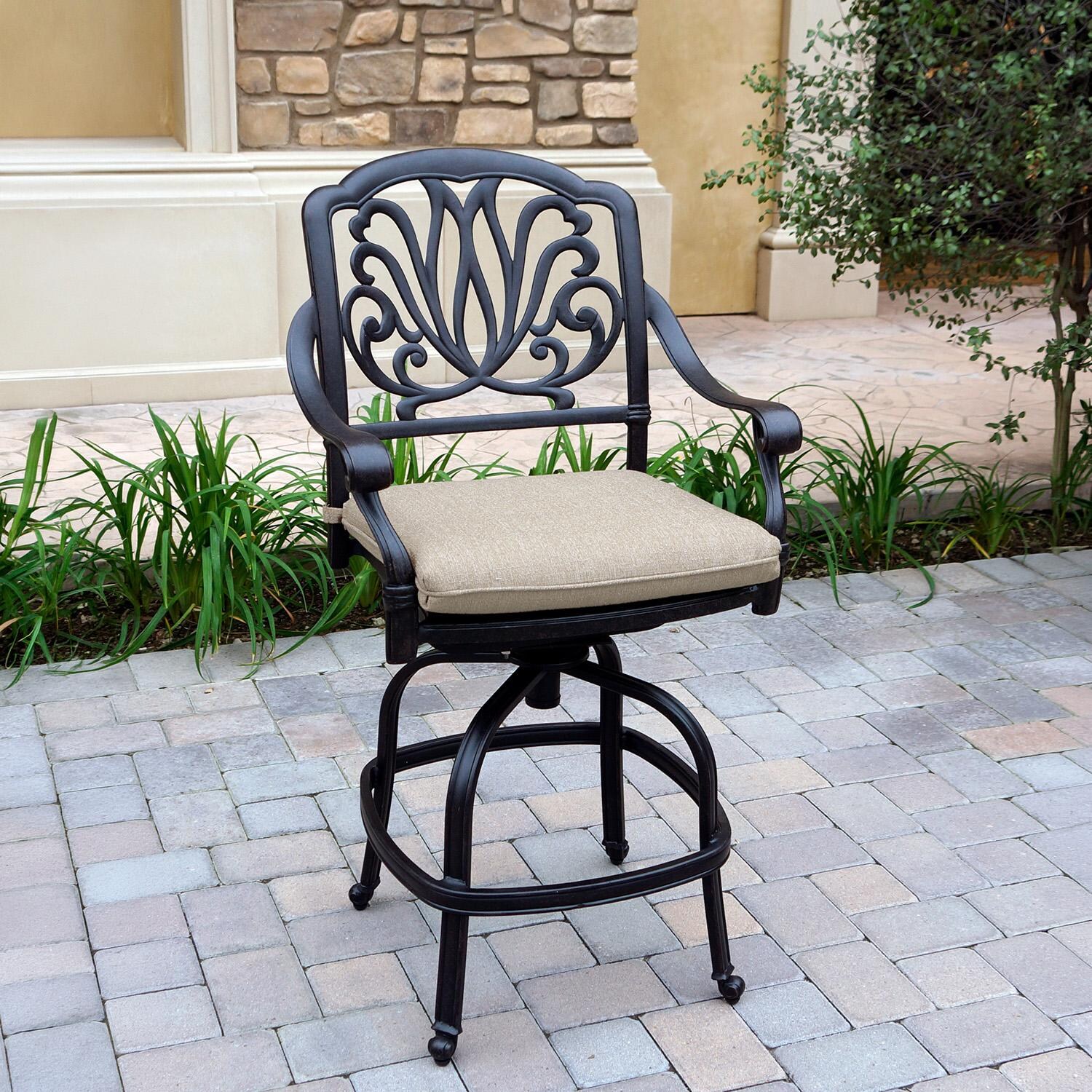Darlee Elisabeth 3 Pc Cast Aluminum Counter Height Bar Set w/ 30 Inch Round Series 30 Table in Antique Bronze/Beige - Chair - Lifestyle thumbnail