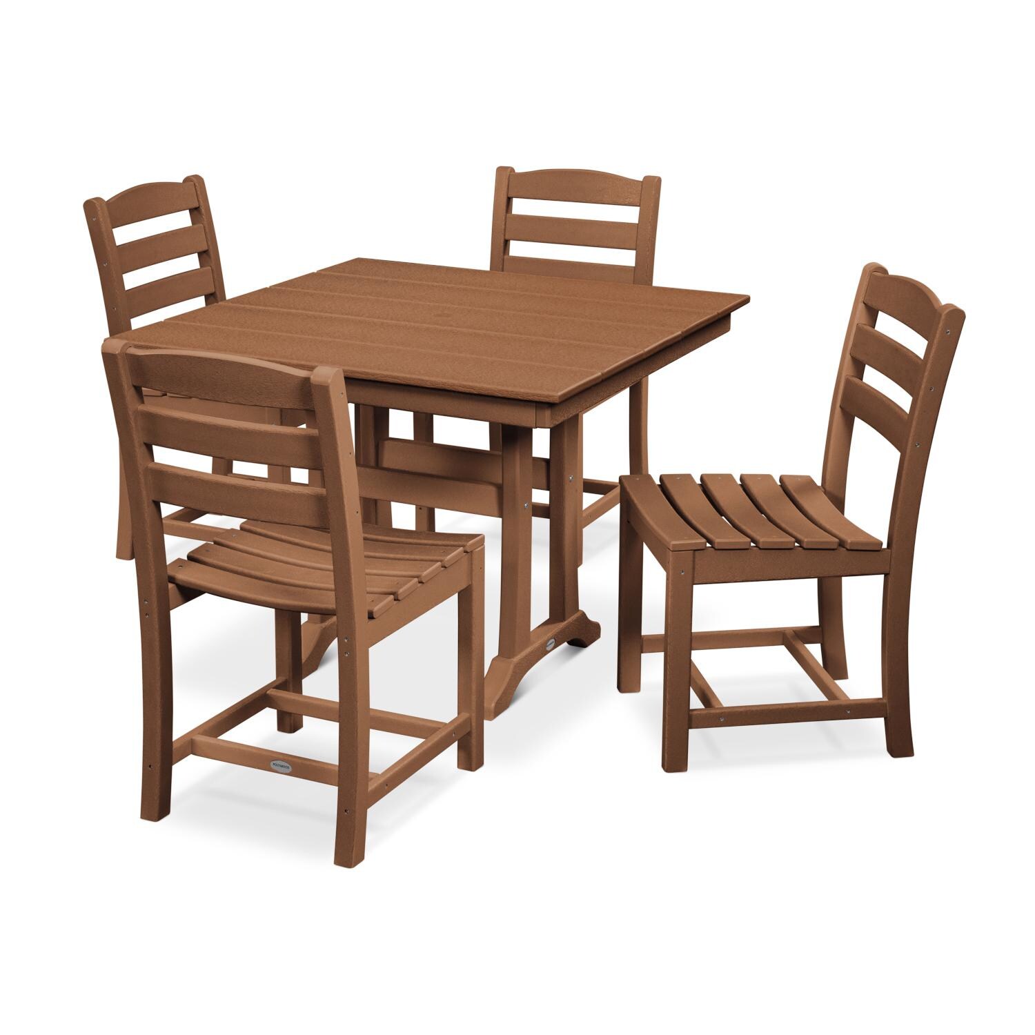POLYWOOD La Casa Cafe 5 Piece Farmhouse Trestle Side Chair Dining Set - Teak