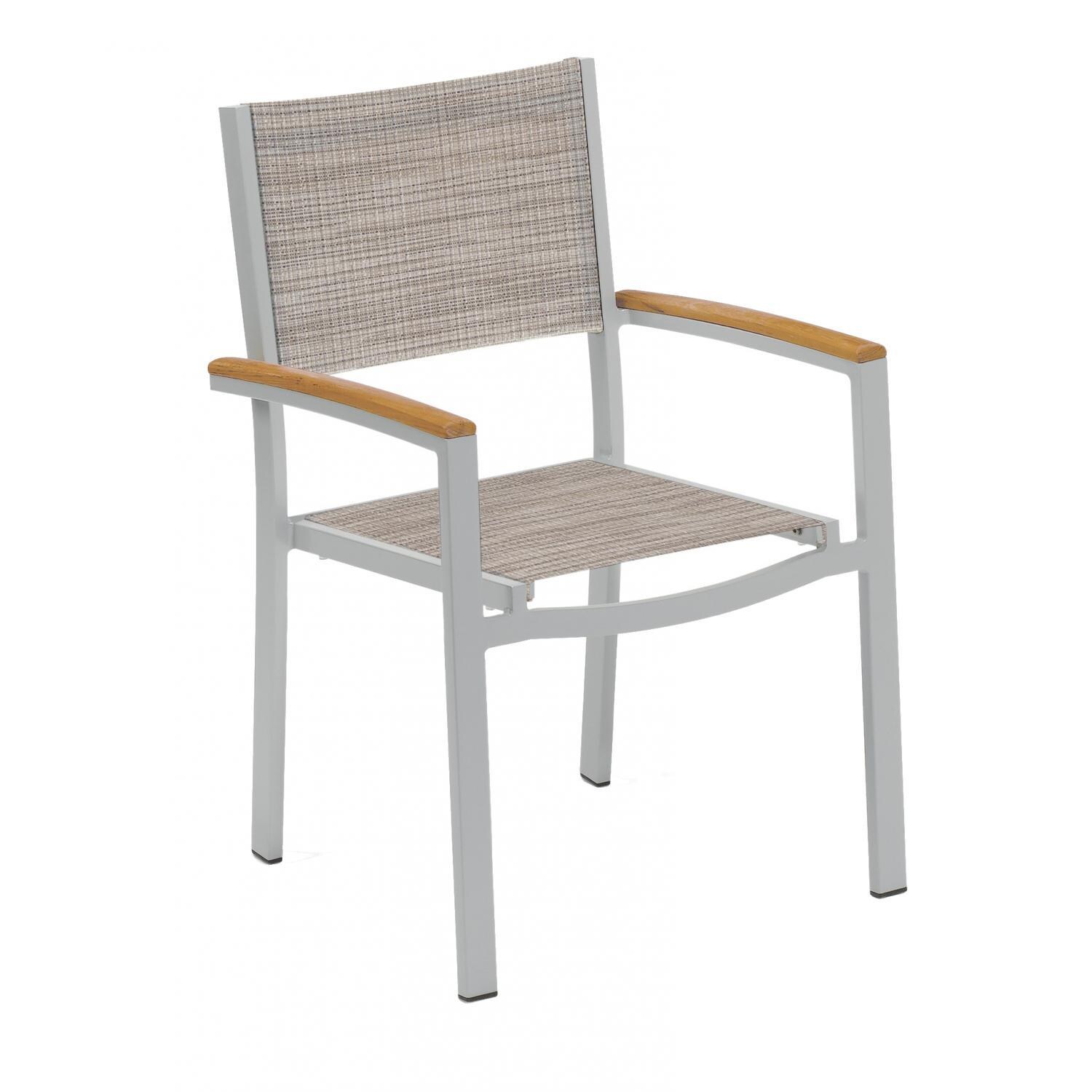 Travira 2 Piece Aluminum Patio Dining Arm Chair Set W/ Tekwood Natural Arm Caps By Oxford Garden - Bellows Sling - Single Chair - White Background thumbnail