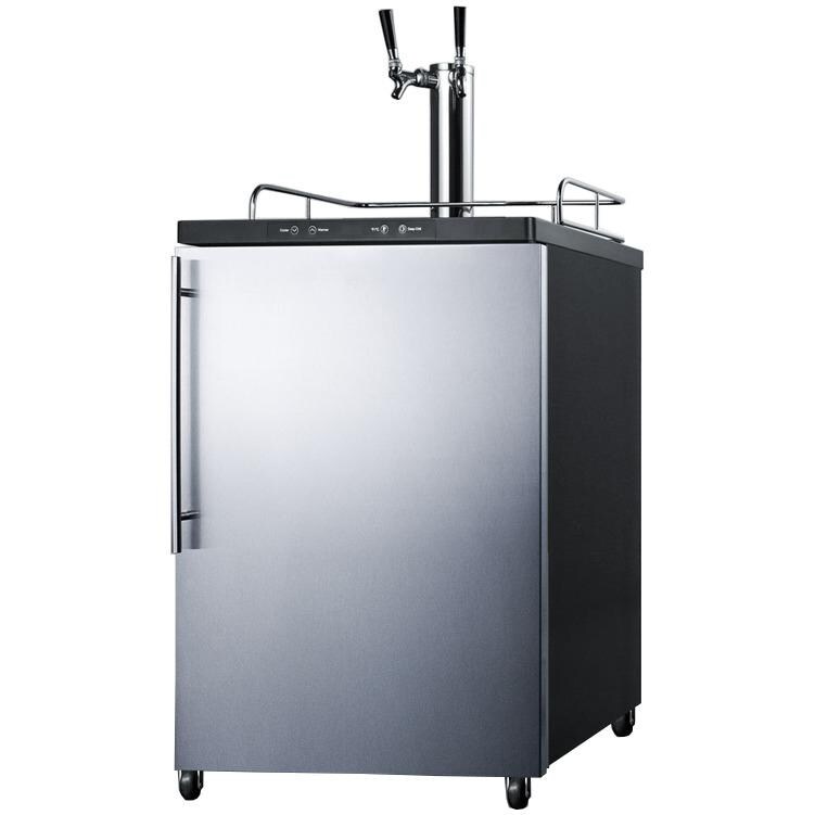 Summit 5.6 Cu. Ft. Freestanding Double Tap Beer Dispenser / Kegerator With Professional Handle - SBC635MSSHVTWIN - Angle View thumbnail