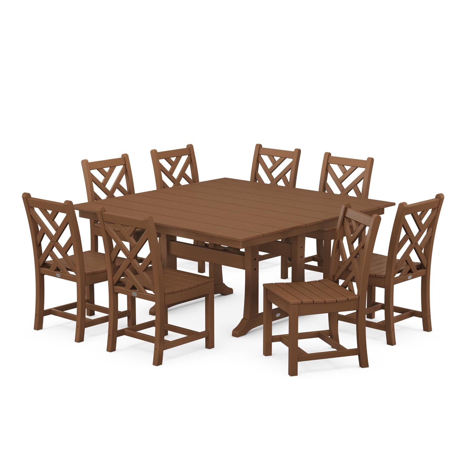POLYWOOD Chippendale 9-Piece Farmhouse Trestle Dining Set - Teak
