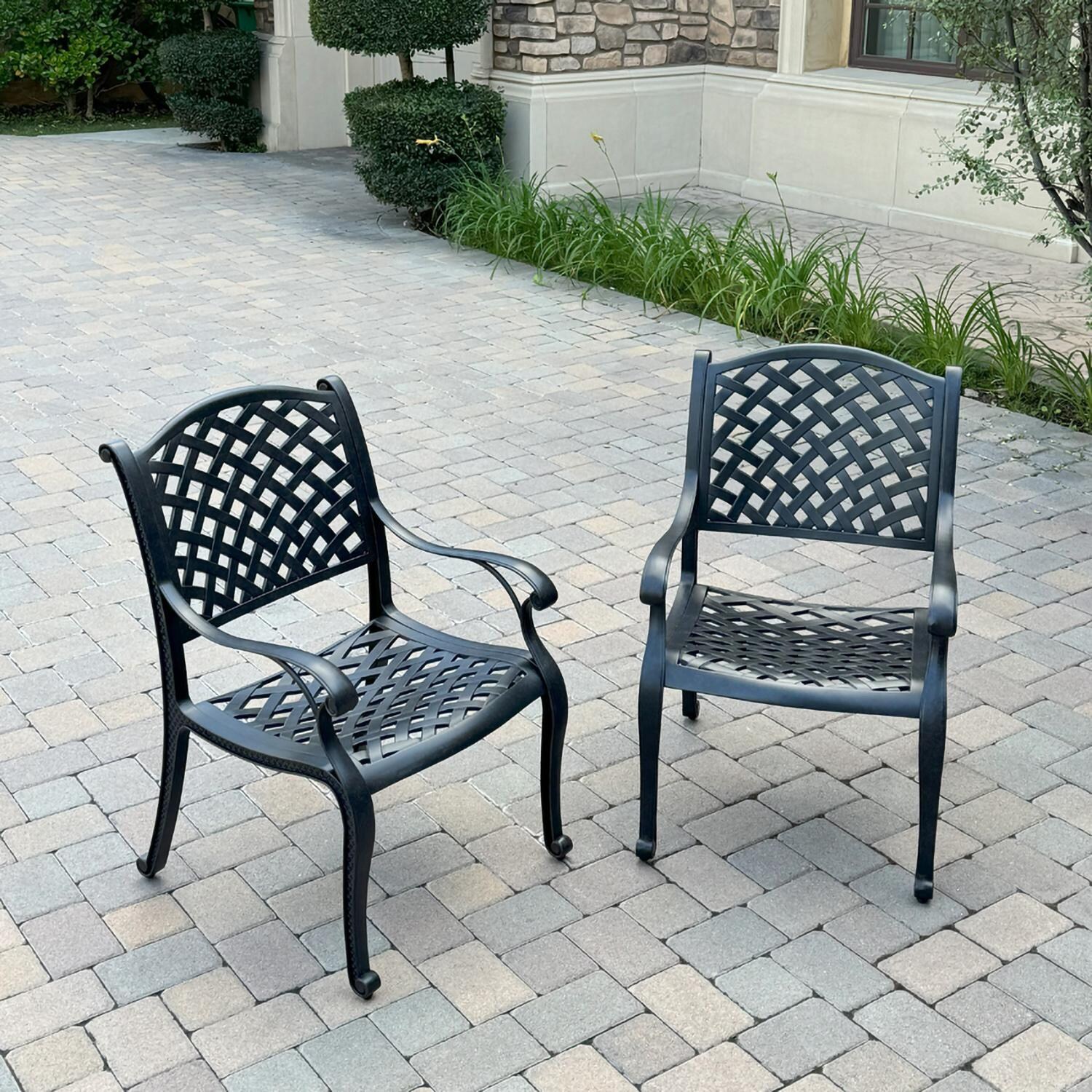 Darlee B/DL13-7PC-26D-S Nassau 7 Pc Cast Aluminum Dining Set in Antique Bronze w/ Sesame Cushions - Set of Chairs - Lifestyle
