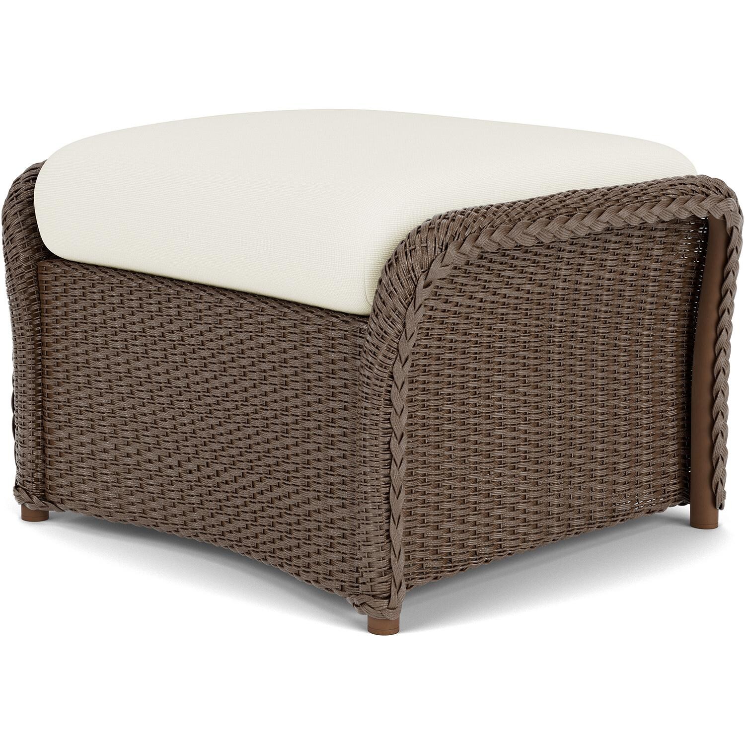 Lloyd Flanders Weekend Retreat Woven Ottoman in Bark Finish W/ Sailcloth Salt Fabric - Back Right thumbnail