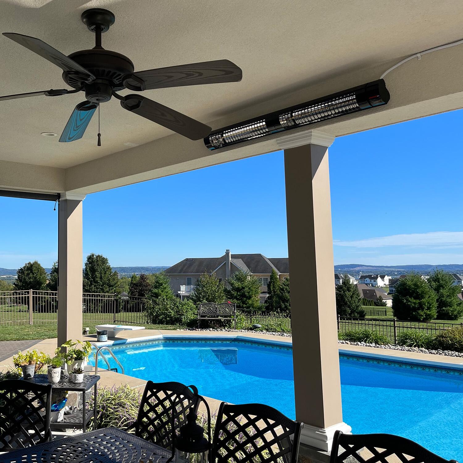 RADtec T6000/18R2 Torrid Series 77-in 6000W Electric Infrared Patio Heater - Next to Pool - Lifestyle thumbnail