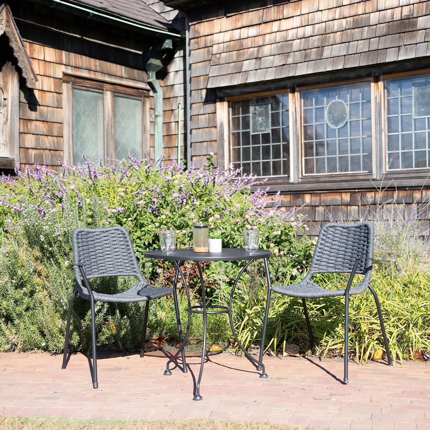 Metro 4 Pc Iron Dining Chair in Grey / Grey Rope - Shown w/ Table - Lifestyle thumbnail