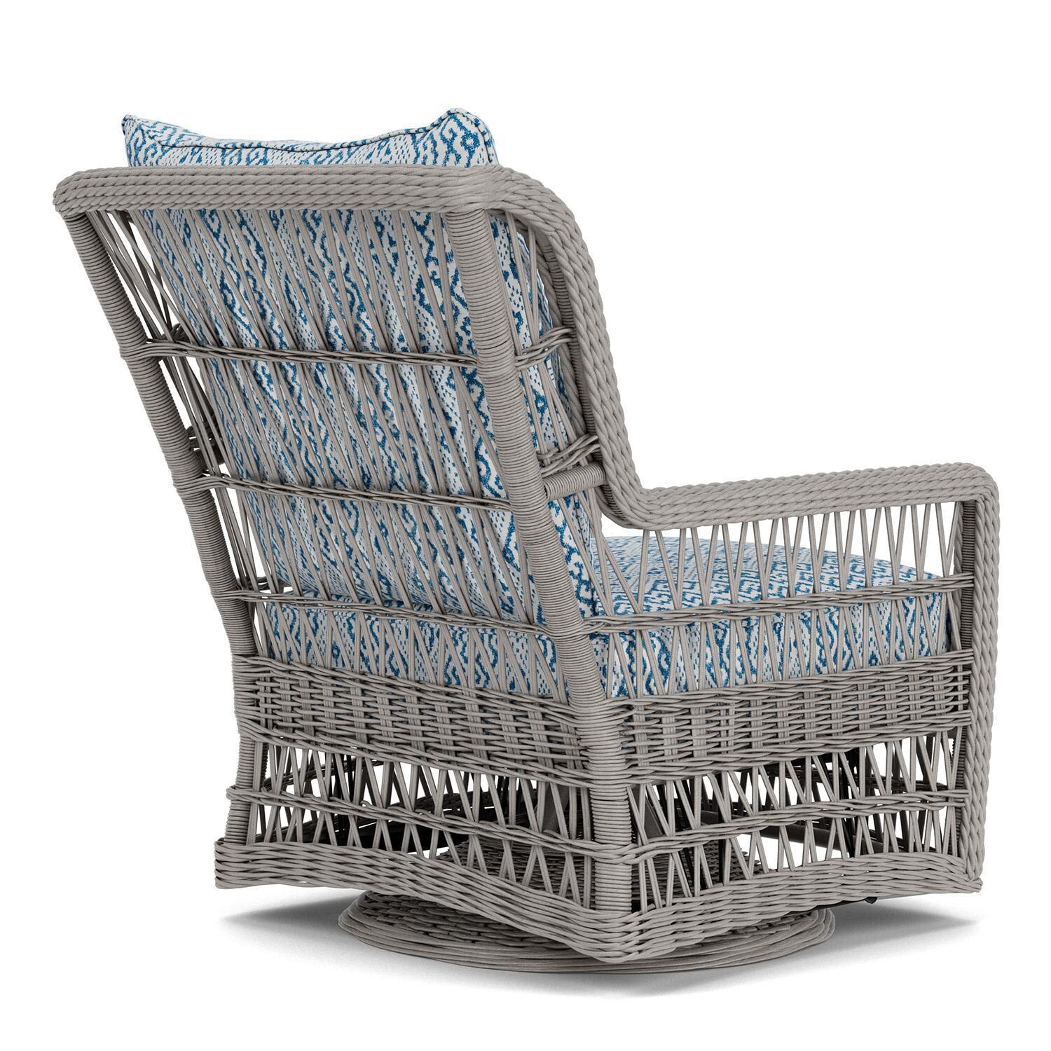 Lloyd Flanders Mackinac High Back Swivel Glider Lounge Chair in Putty Finish with Aman Capri Fabric - Rear Right thumbnail