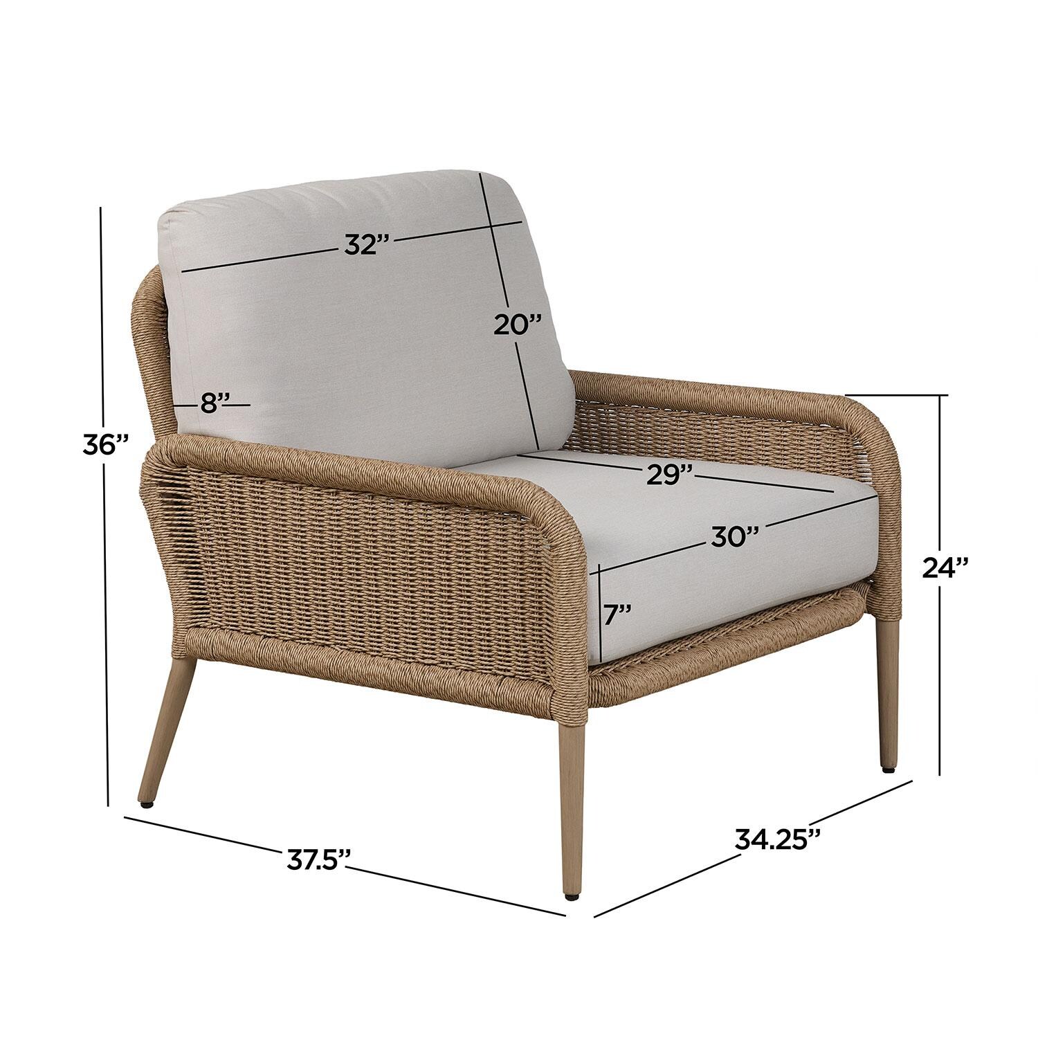 Rustic View Wicker Outdoor Club Chair in Natural W/ Sunbrella Cushions by Lakeview Outdoor Designs - Dimensional thumbnail