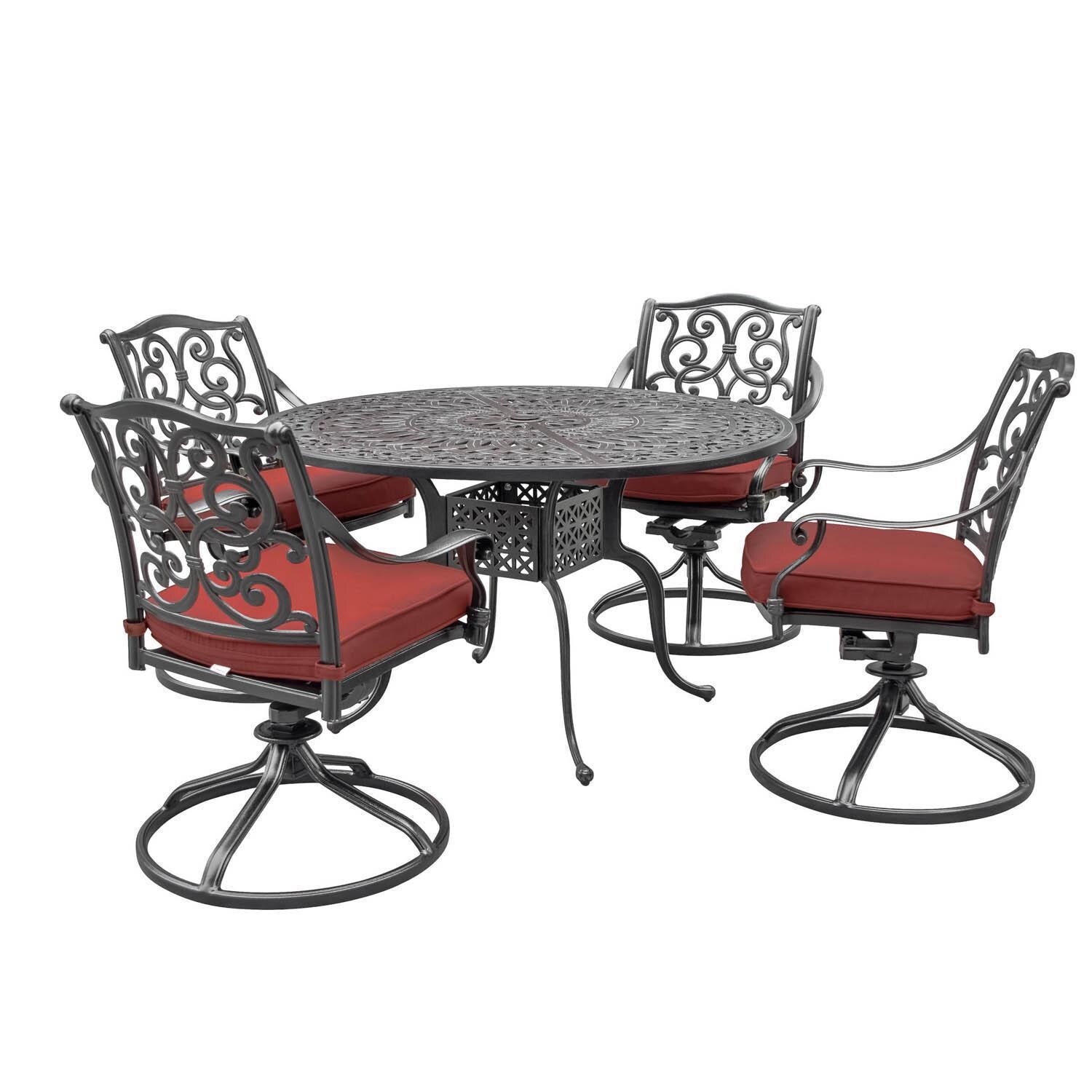 Villa Flora 5 Piece Cast Aluminum Patio Dining Set W/ 48-Inch Round Table, Swivel Rockers & Sunbrella Canvas Henna Cushions By Lakeview Outdoor Designs thumbnail