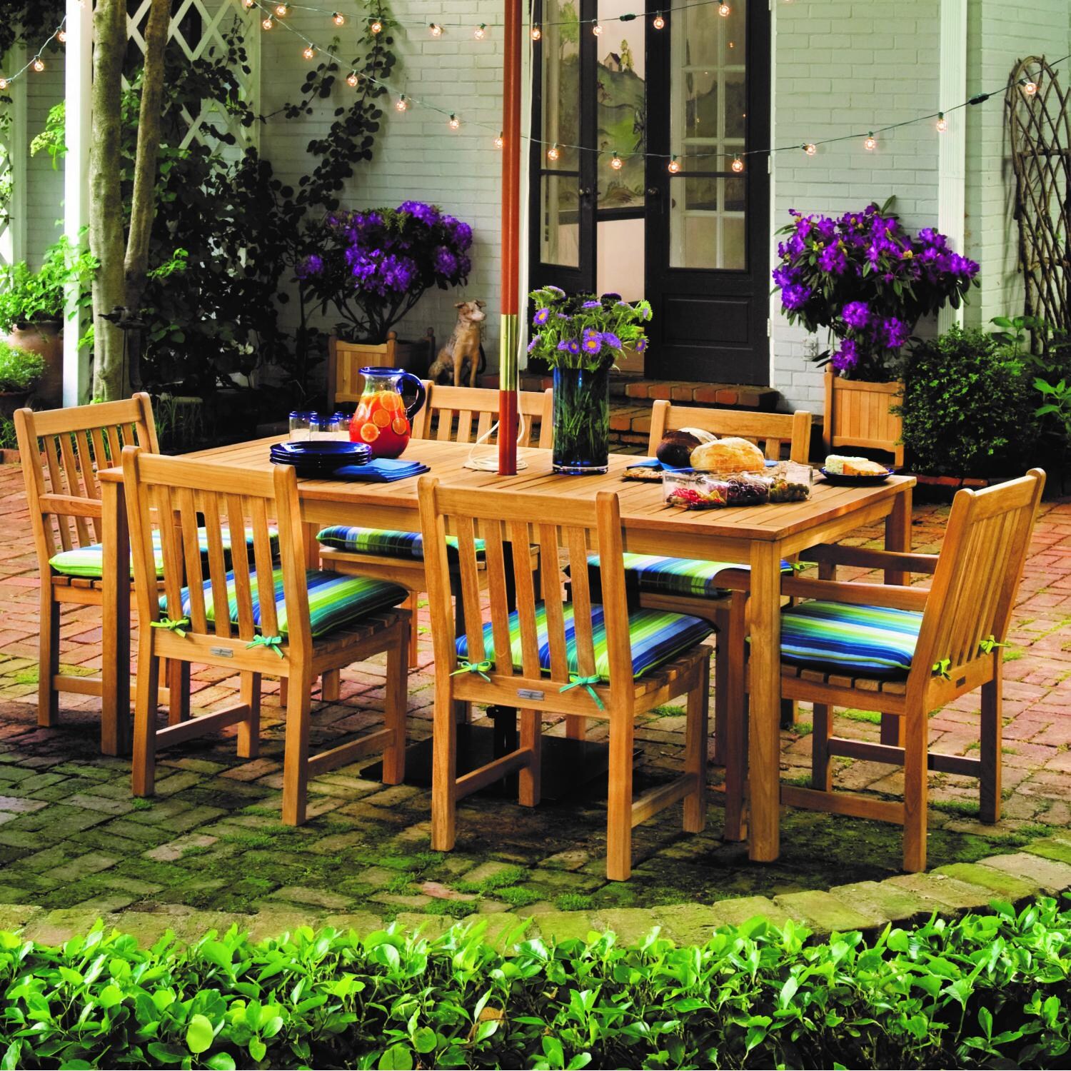 Hampton 7 Piece Natural Shorea Patio Dining Set W/ 75 3/4 X 40 1/4 Inch Rectangular Table By Oxford Garden