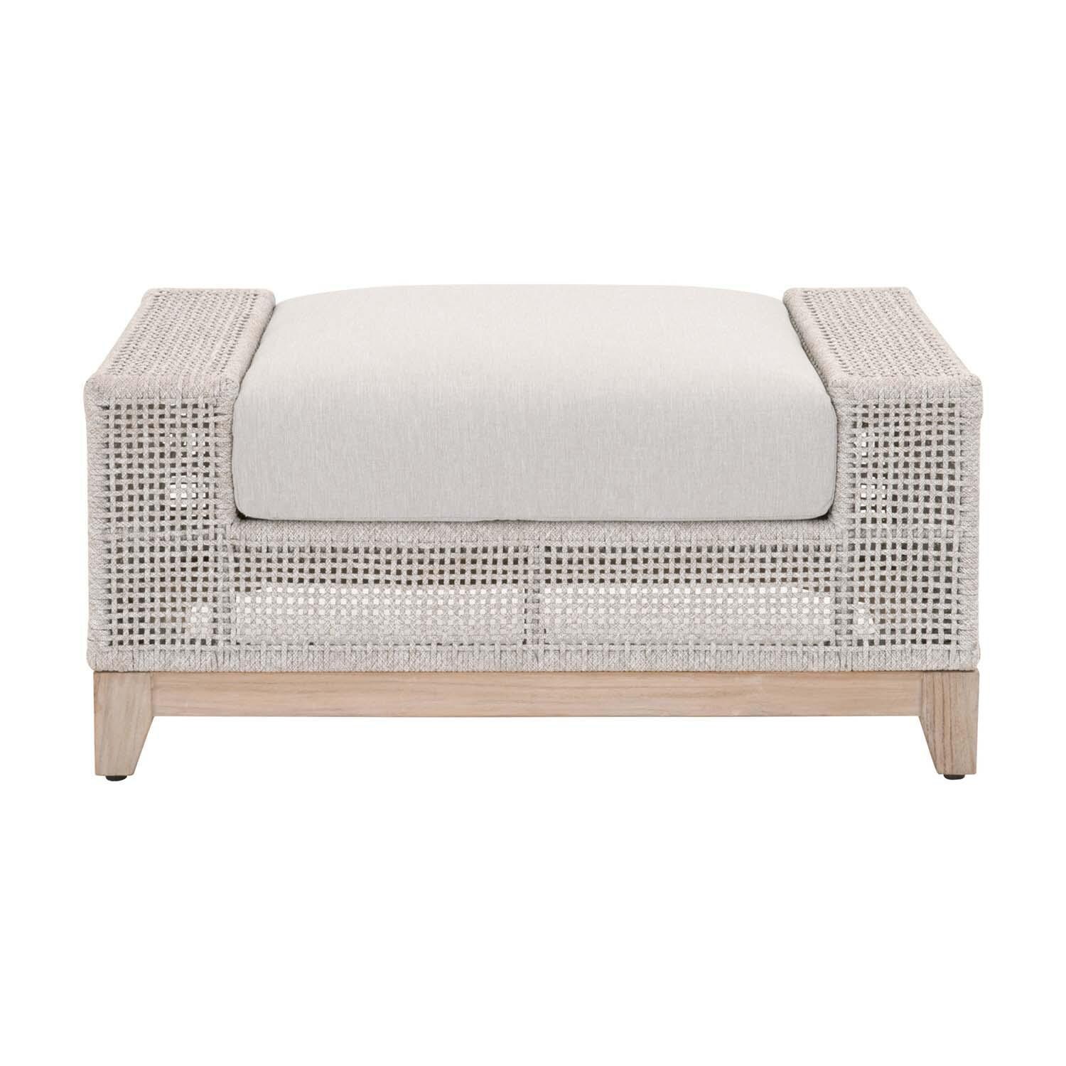 Lakeview Ranch Pointe Woven Rope Ottoman in Taupe & White thumbnail