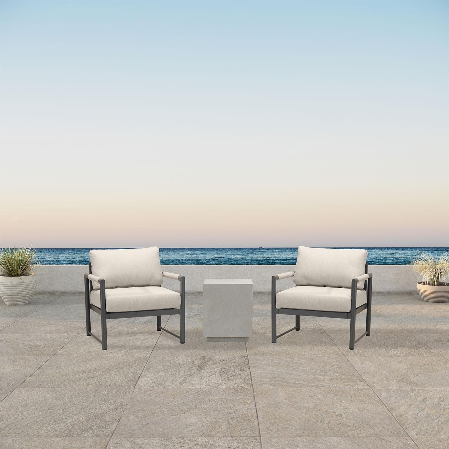 Avenue Bay  3 Pc Aluminum Seating Set in Slate/Canvas Flax by Lakeview Outdoor Designs