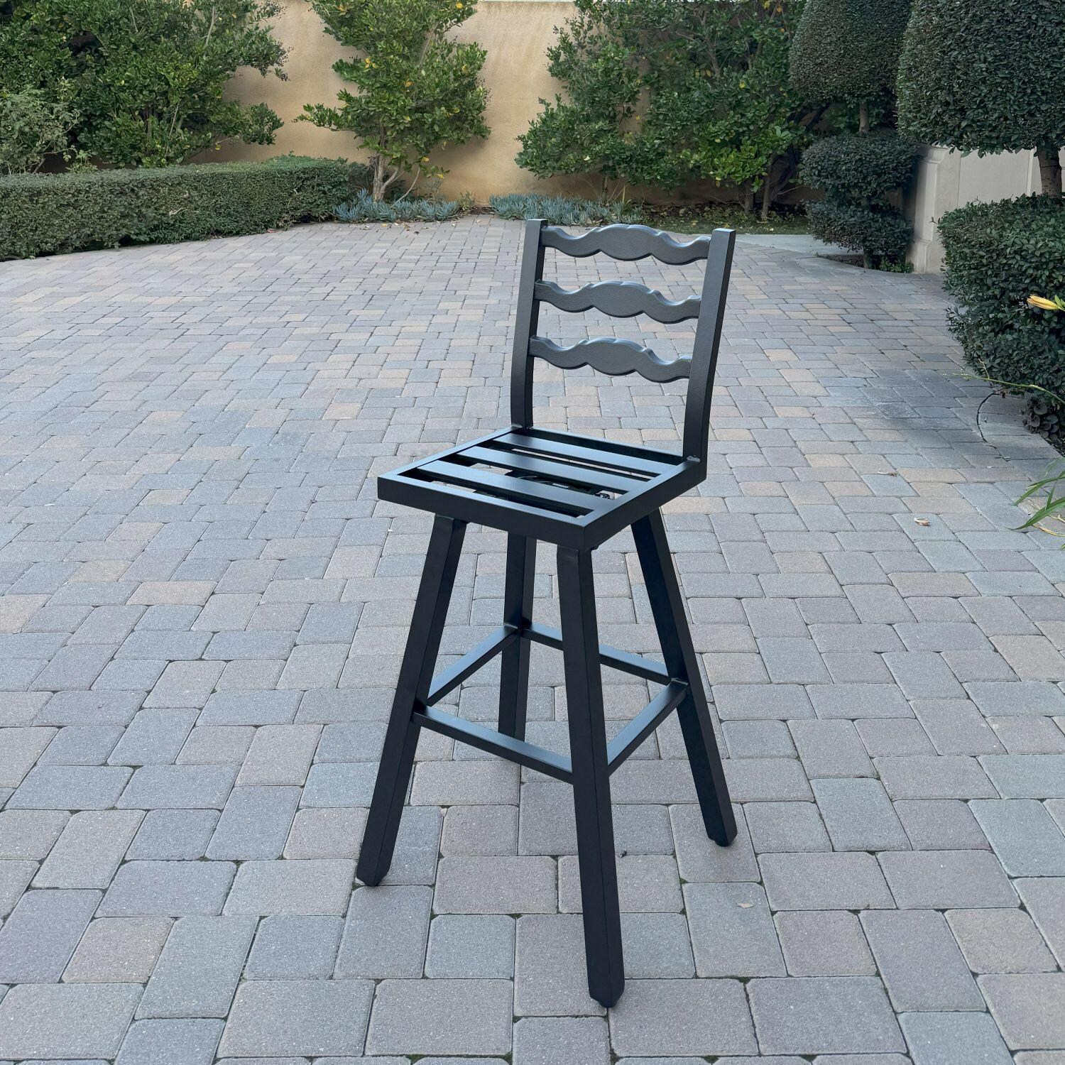 Aspen Aluminum 3 Pc Patio Bar Set w/ 30-in Round Bar Table in Green by Darlee - Bar Stool w/ Cushion Removed - Lifestyle thumbnail