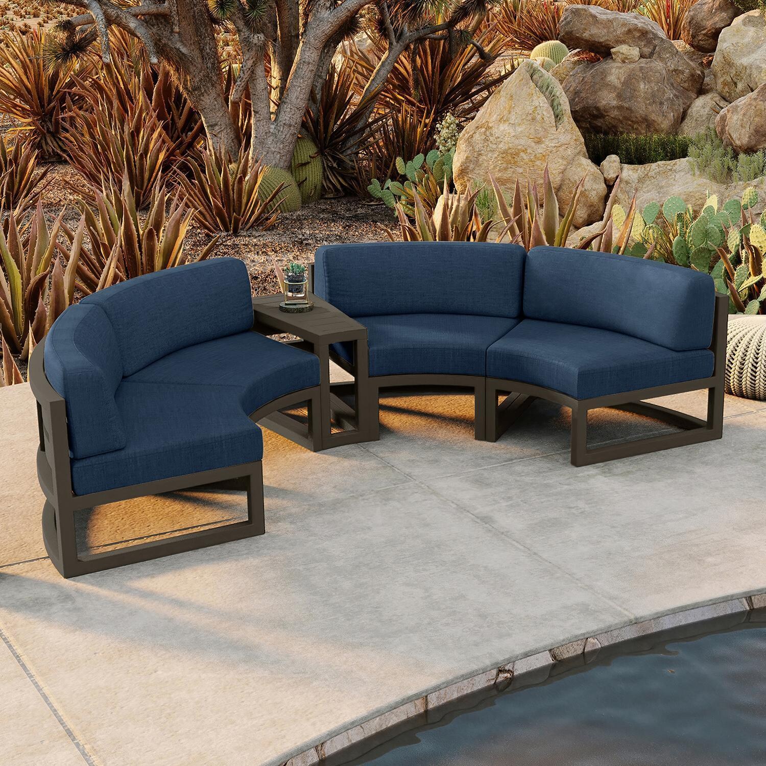Misty Cove 3 Piece Curve Sectional Set in Slate w/End Table & Spectrum Indigo Cushions by Lakeview - By the Pool - Lifestyle thumbnail