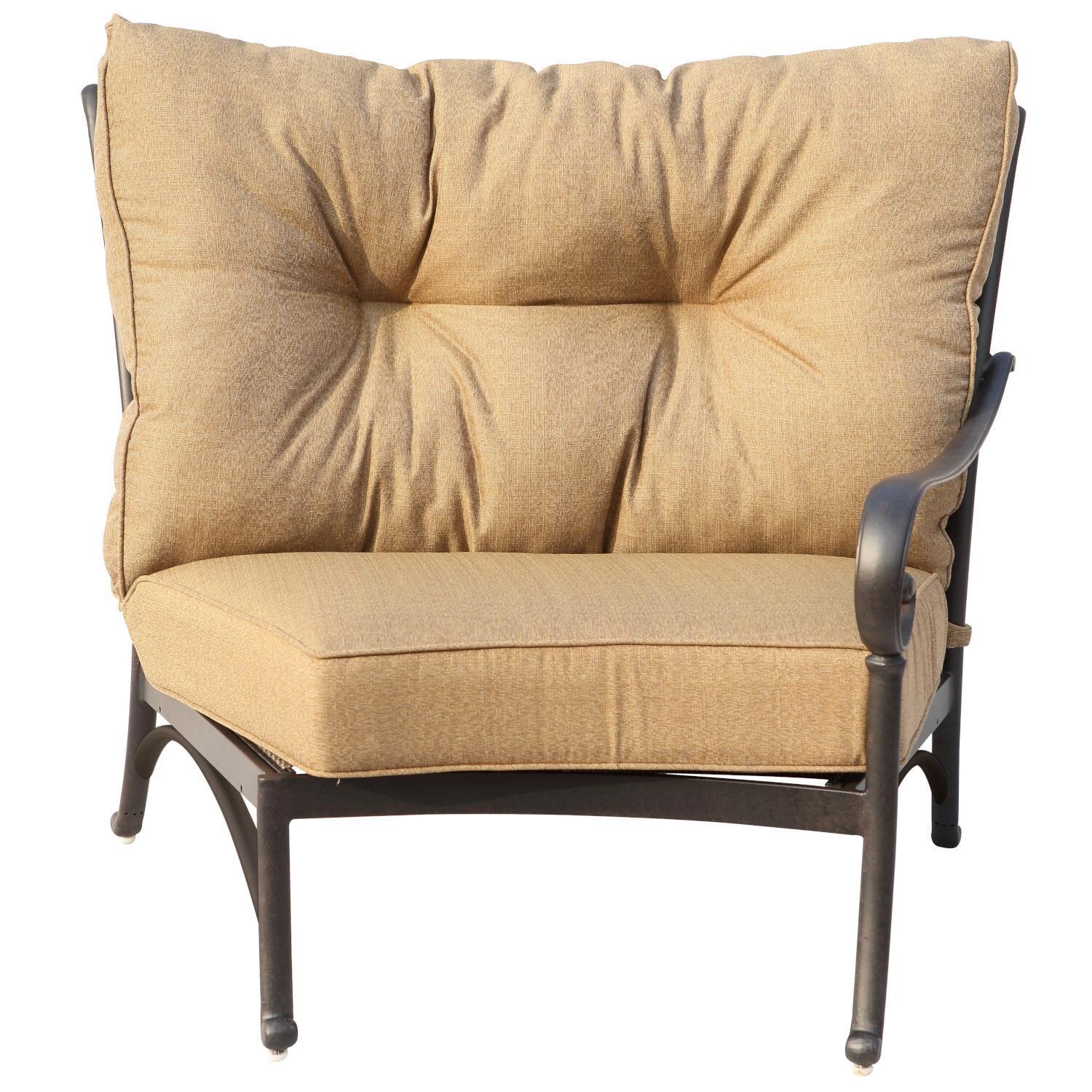 Santa Anita 5 Pc Cast Aluminum Patio Sectional Sofa w/ Sesame Sunbrella Cushions by Darlee - Right Facing Sectional Arm Chair - White Background thumbnail