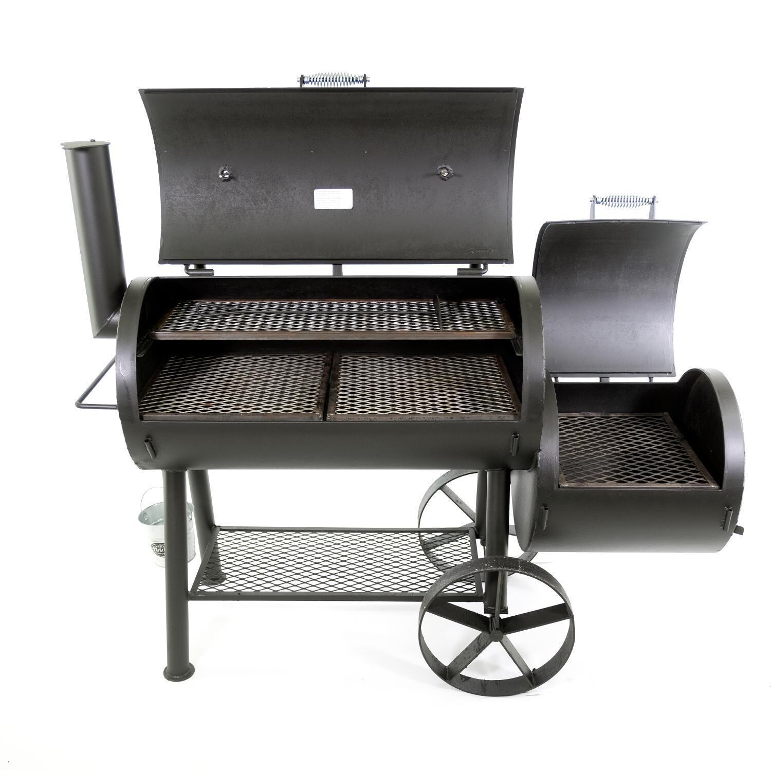 Texas Original Pits GFB-204222-XSL 20x42x22 Luling Single Lid Offset Smoker W/ Counter Weight - Front Open thumbnail