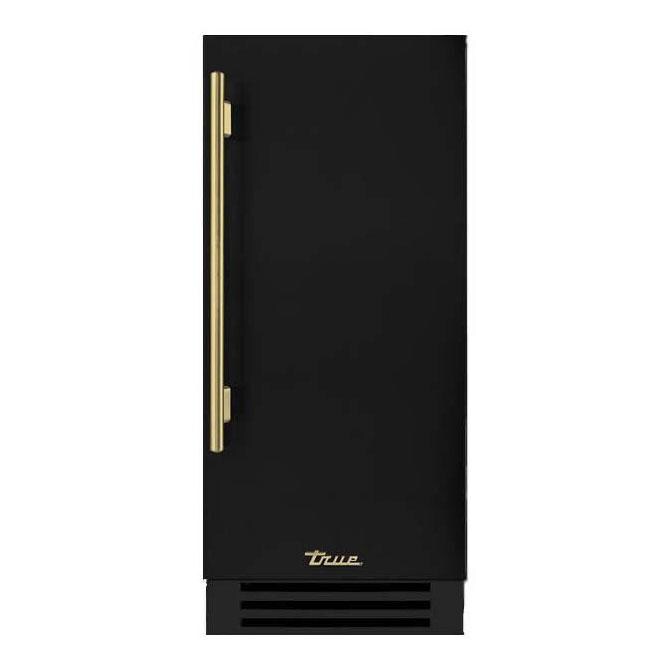 True 15 Inch 85 Lb. Right Hinge Outdoor Ice Maker - Matte Black w/ Brass Handle - TUI-15-R-OP-D~DSK-027-H01