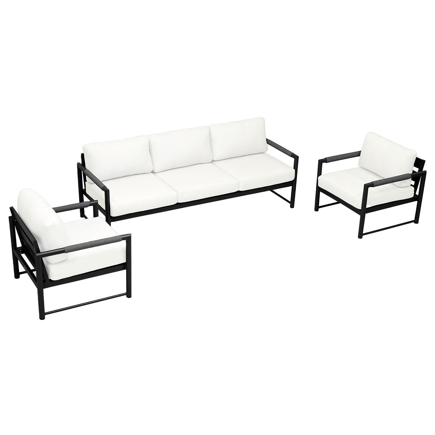 Lakeview AVEBAY-BK-CO-SET141-CN Avenue Bay Black/Carbon 3 Pc Sofa Club Chair Set - Canvas Natural - Overhead View - White Background thumbnail