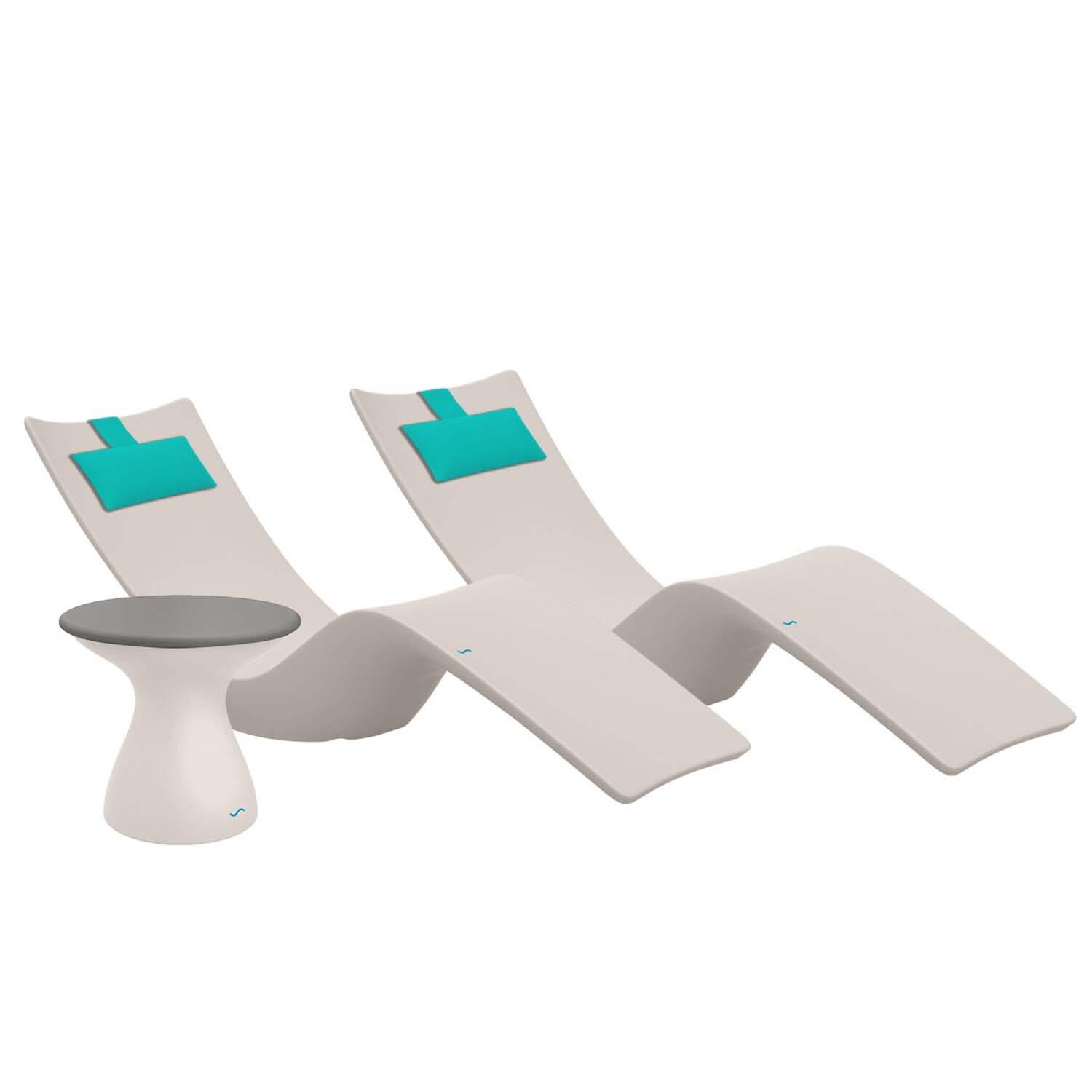 Ledge Lounger Autograph Chaise Lounge (Set of 2) W/Side Table - Cloud W/Gray Lid & Aruba Pillow - White Background thumbnail