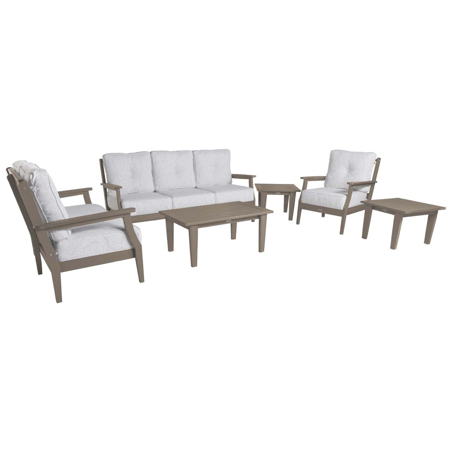 Blushing Bay 6 Pc Recycled Plastic Grand Seating Set in Lively Parchment/Woodland Brown by Lakeview Outdoor Designs - White Background thumbnail