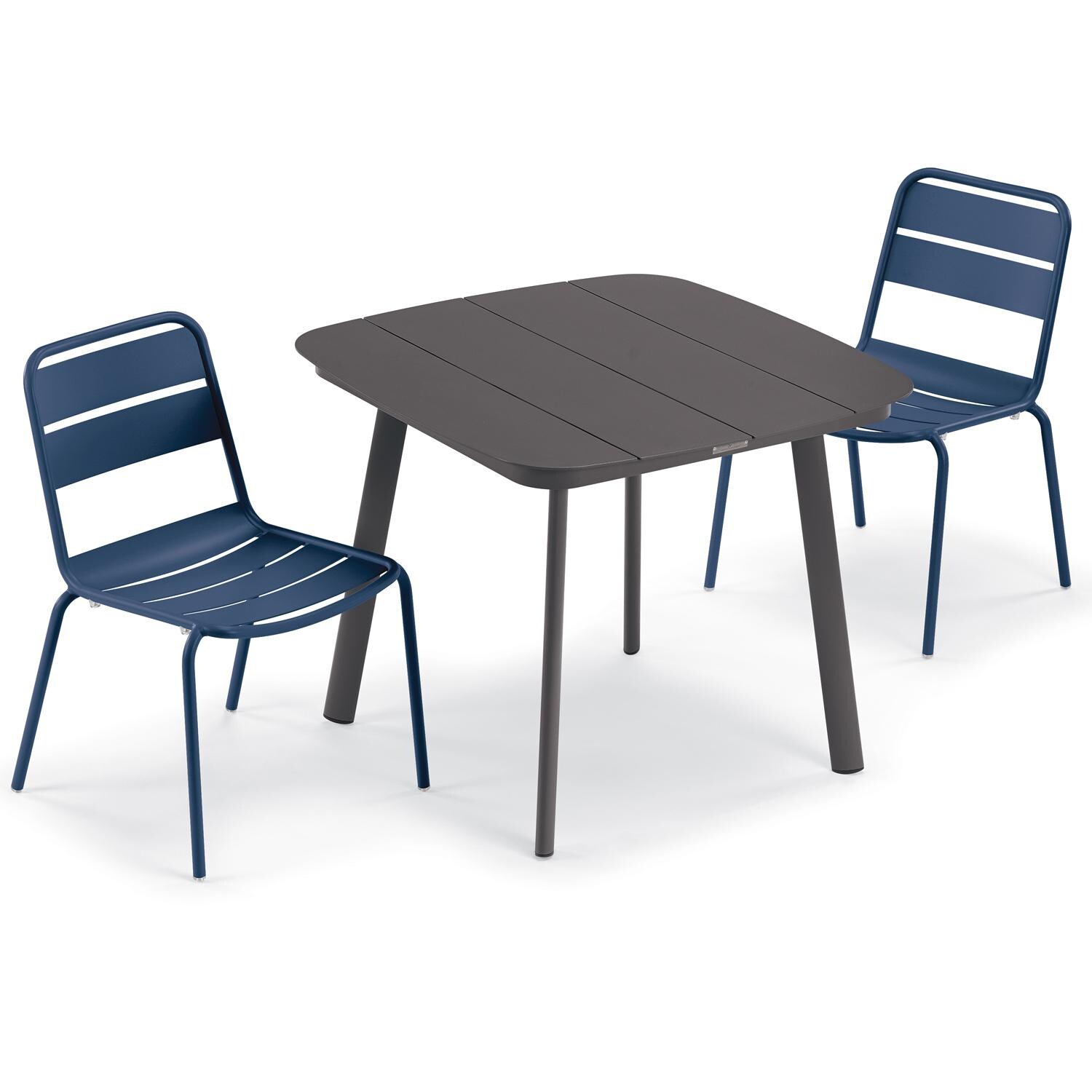 Oxford Garden Kapri 3 Pc Aluminum Dining Set W/ Side Chairs in Carbon/Prussian - Top View thumbnail