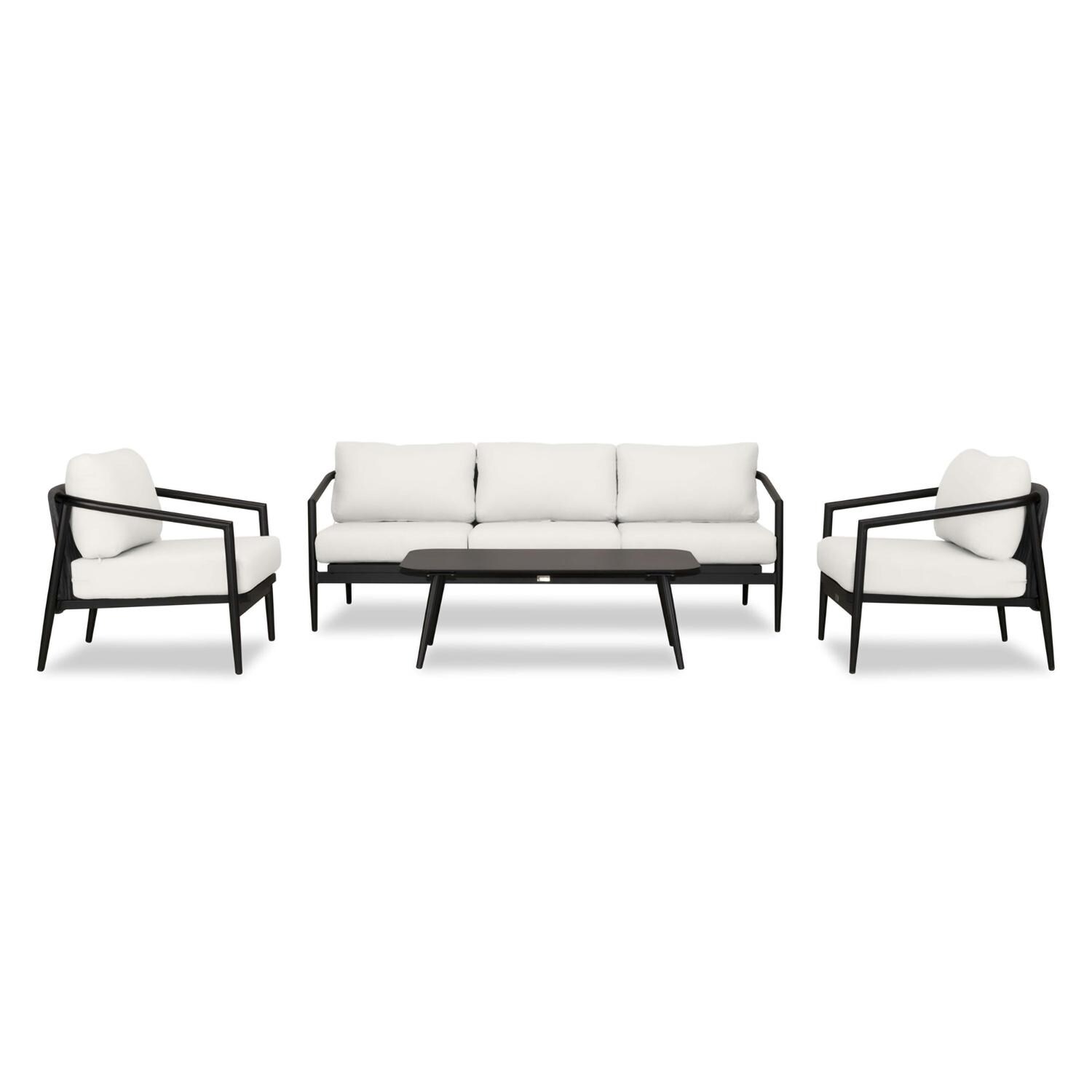 Lakeview Midnight Cove 4 Pc Aluminum Sofa Seating Set in Black/Carbon/Canvas Natural - Front - White Background thumbnail
