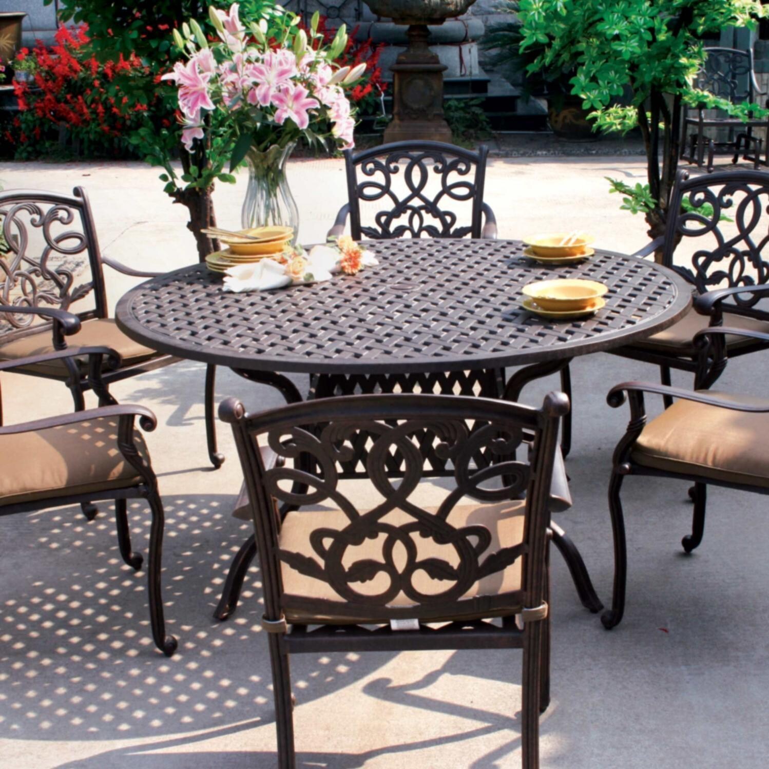 Darlee Santa Monica 7 Piece Cast Aluminum Patio Dining Set With Round Table